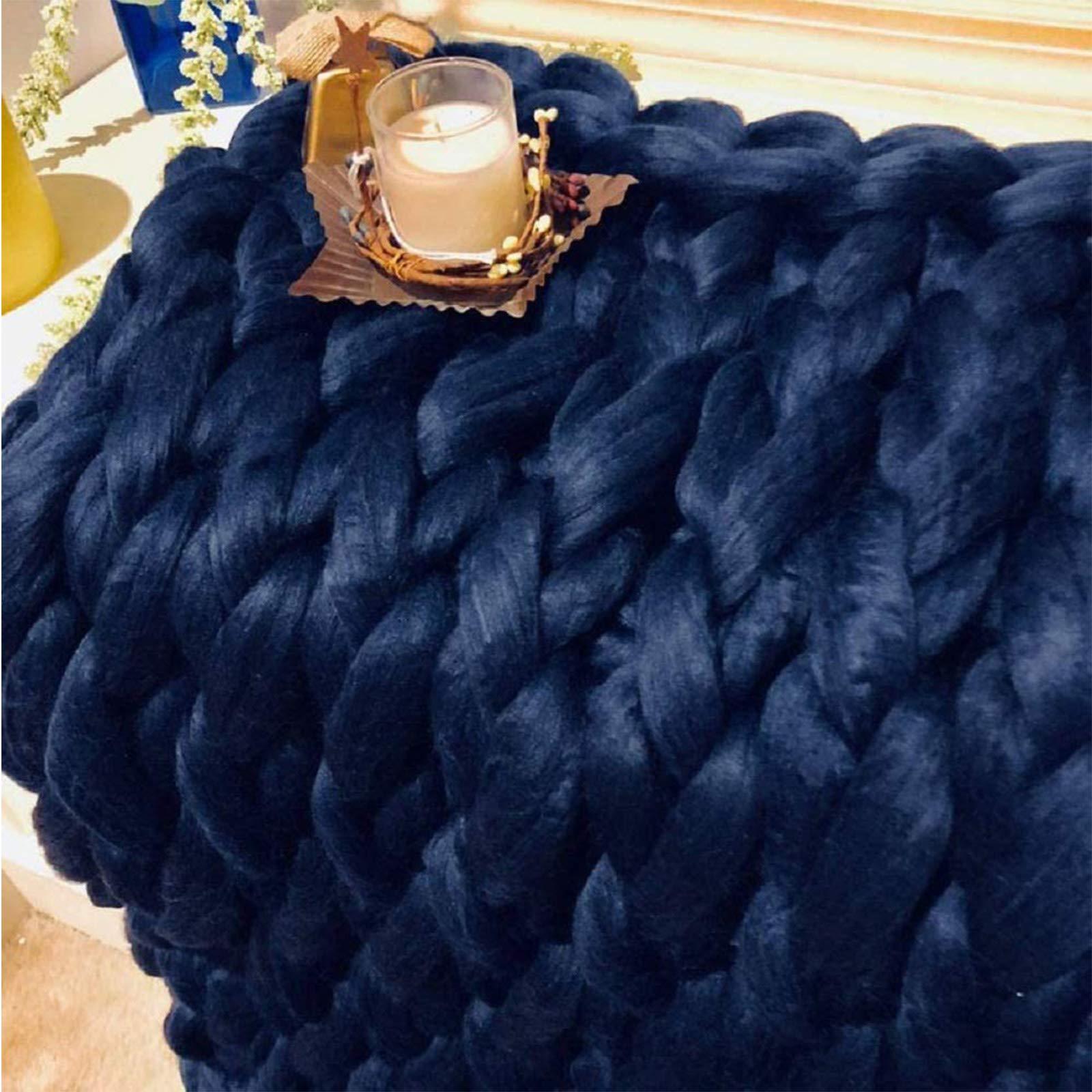 BWBG BWBG Handmade Chunky Throw Blankets Navy, Chunky Knit Throw Blanket Soft Cozy Synthetic Wool Warm and Cozy Knitting Throw for Bedroom Decor Chair Sofa Pet Mat-71x80inch