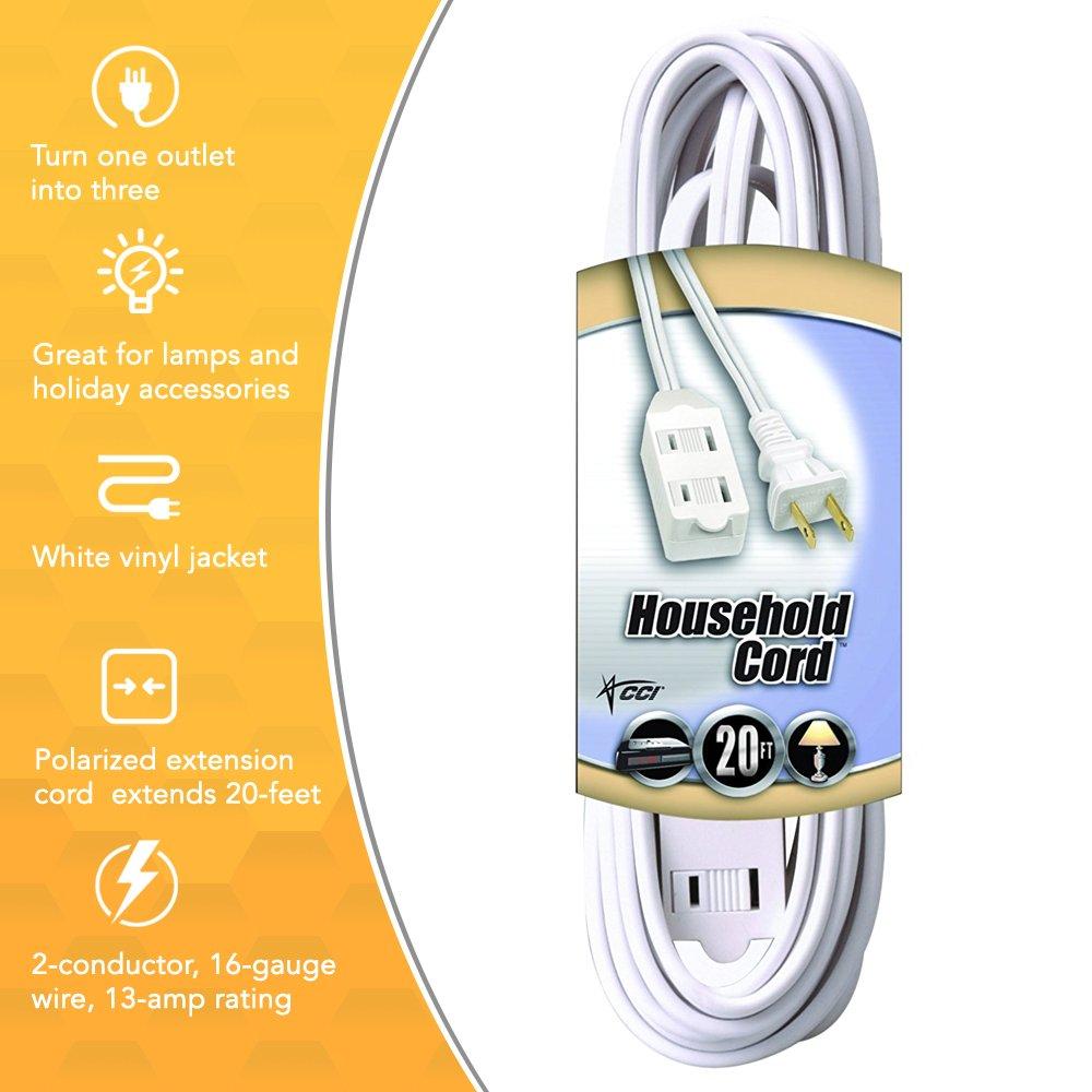 Coleman Cable Coleman Cable 94158901 Indoor Extension Cord With 2 Power Outlets ft White, 20 Foot