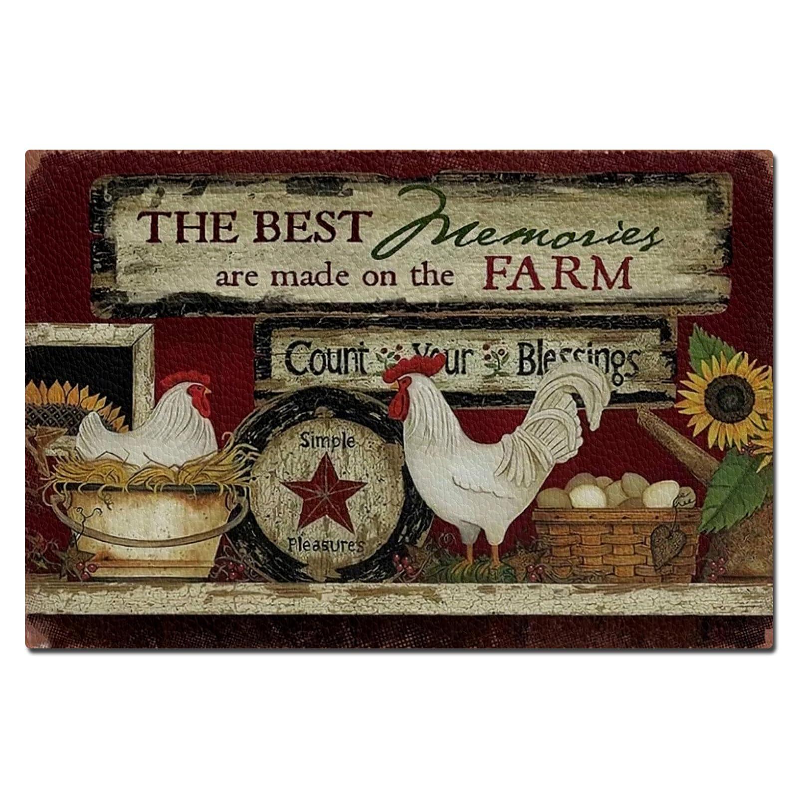 TuLdys TuLdys Rooster Kitchen Rugs and Mats Non Skid Washable Pu Waterproof Leather Kitchen Mat for Floor, 4x6ft/48x72in, Rooster Kitchen Decor Stain Resistant with 4 Pcs Carpet Gripper