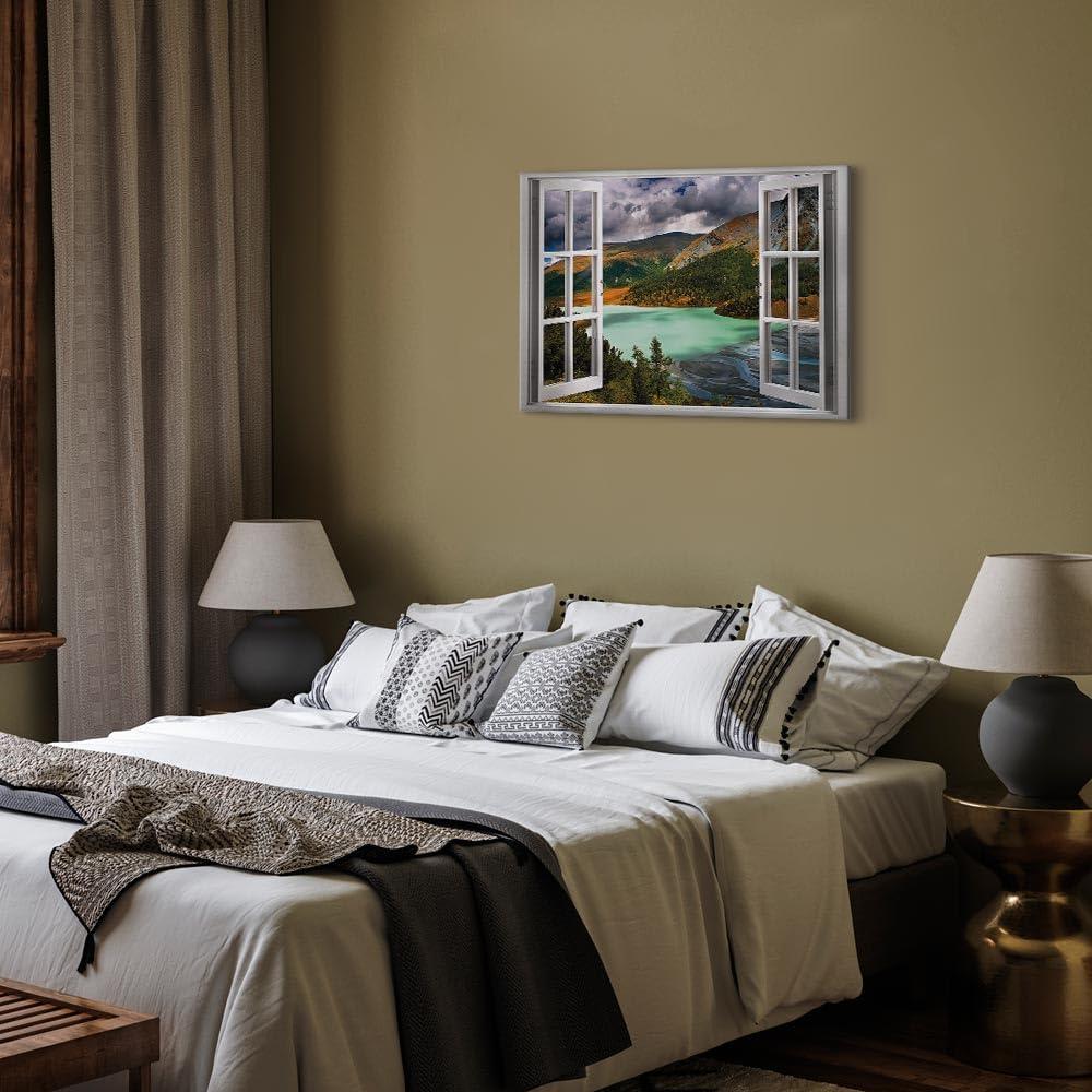 artgeist artgeist Canvas Wall Art Print Window View 24x16 in - 1pcs Home Decor Framed Stretched Picture Photo Painting Artwork Image - Mountains Nature Landscape c-C-0379-b-a