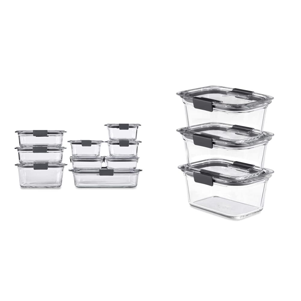 Rubbermaid Rubbermaid Brilliance Glass Storage Set of 9 Food Containers with Lids (18 Pieces Total), Set, Assorted, Clear & Brilliance Glass Storage 4.7-Cup Food Containers with Lids, Clear (Pack of 3)