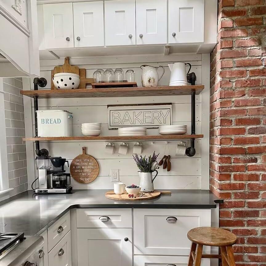 HDDFER Pipe Shelves Industrial Pipe Shelving Shelves Real wood Industrial Floating Pipe Shelves with Wood planks 48 inch Industrial Wall Shelves Rustic Hanging Bookshelf Farmhouse Kitchen Bar Shelving