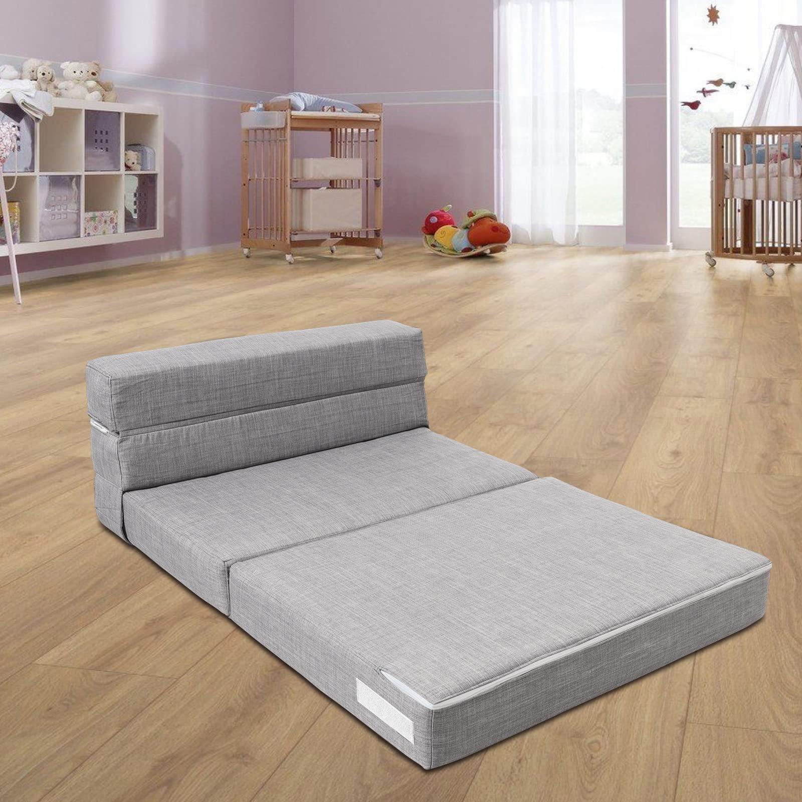ANONER ANONER Folding Sleeper Chair Sofa Bed Lazy Couch with Pillow, Twin Size, Light Gray