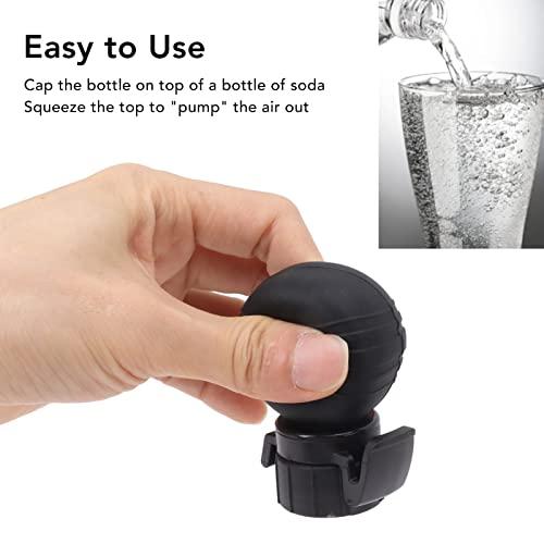 F&Y Silicone Soda Bottle Lid with Air Pump, Leak Proof Carbonated Drink Fizz Keeper, Reusable Pump Cap Saver & Stopper for Beverage Freshness (Black)