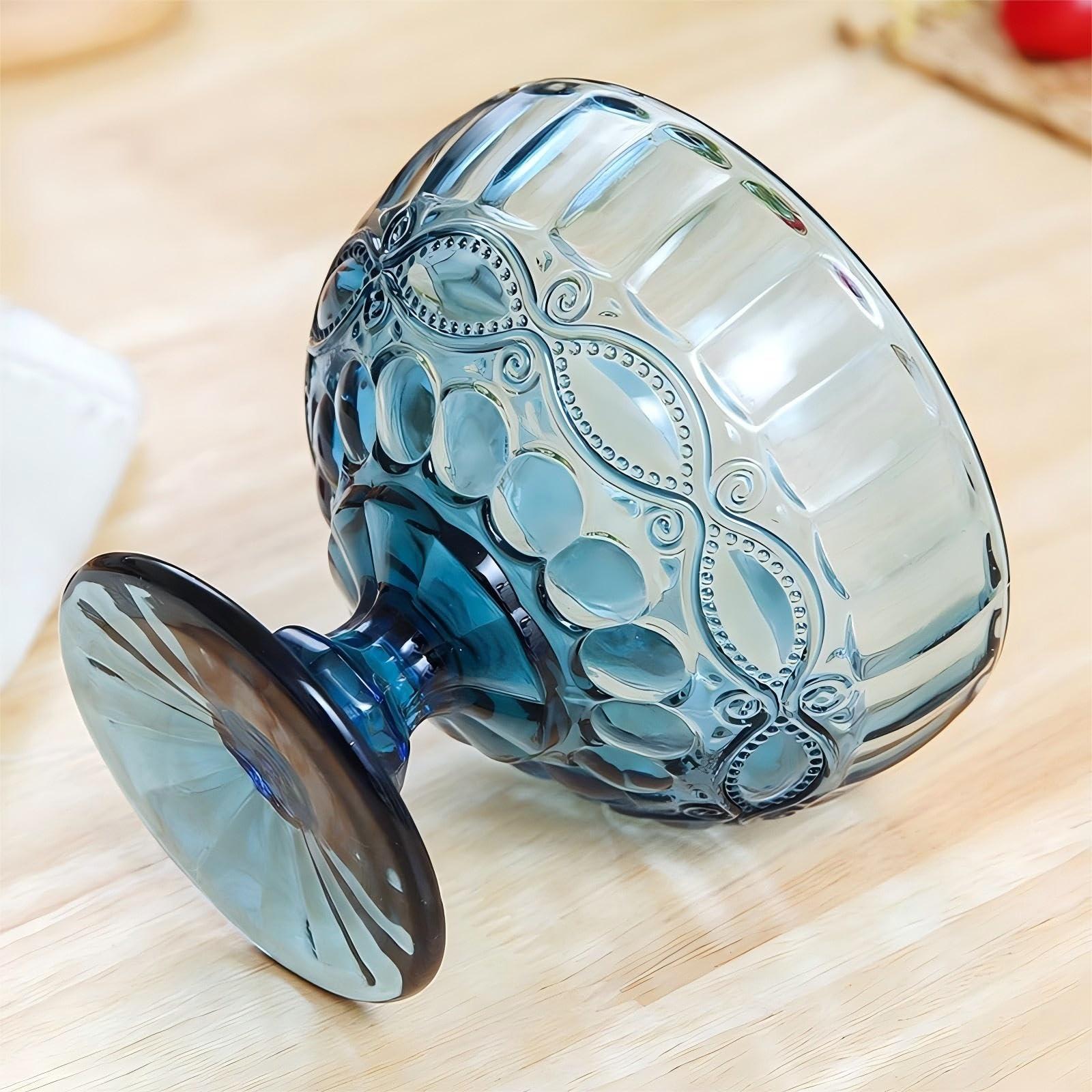 EQUALDEEP EQUALDEEP Colored Large Footed Tulip Glass Dessert Bowls Set, 10 Oz Vintage Ice Cream Glass Bowls, Small Bowls Snack Cups for Holiday Party Home Bar Office Christmas Dining Room (Blue,Eye Pattern)