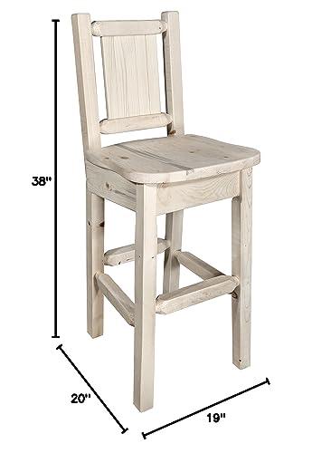 Montana Woodworks Montana Woodworks Homestead Collection Counter Height Barstool with Back, Laser Engraved Moose Design, Ready to Finish