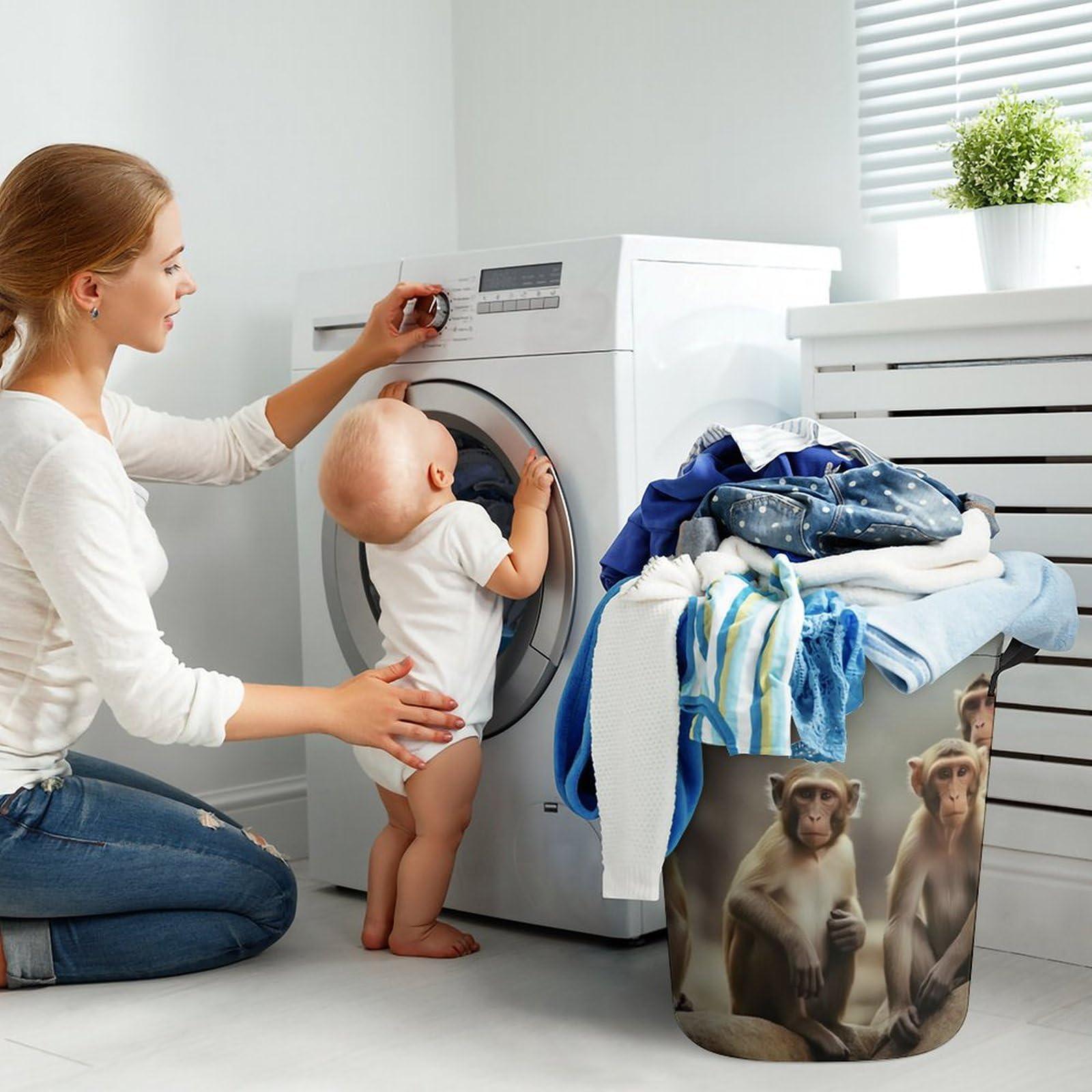 LFDSEPYM LFDSEPYM Laundry Hamper Large Laundry Basket Round Laundry Hampers with Handles Sitting Monkey Dirty Clothes Hamper Storage Basket for Family Bedroom Decoration