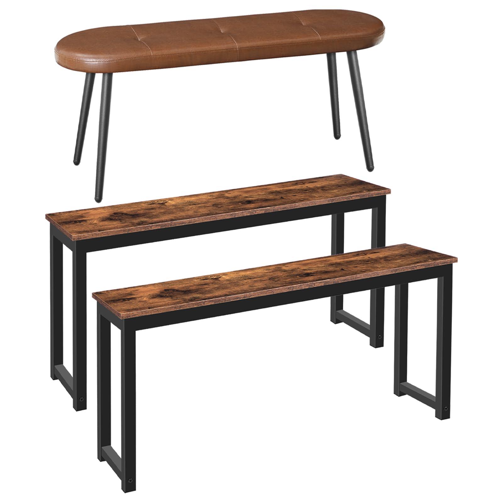 HOOBRO HOOBRO Pair of 2 Benches and Dining Bench Bundle, Industrial Style Indoor Benches for Kitchen, Living Room, 39.4\" Upholstered Table Bench for Kitchen, Dining Room, Entryway BF01CD01-CB100CD01