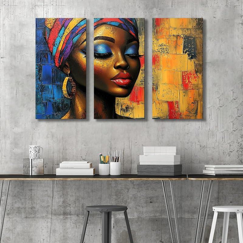 Gyndelphos African 3 Pieces Wall Art Framed Canvas Abstract Art Pictures Wall Decor Figure Painting Art wrok for Living Room Bedroom Home Dcor
