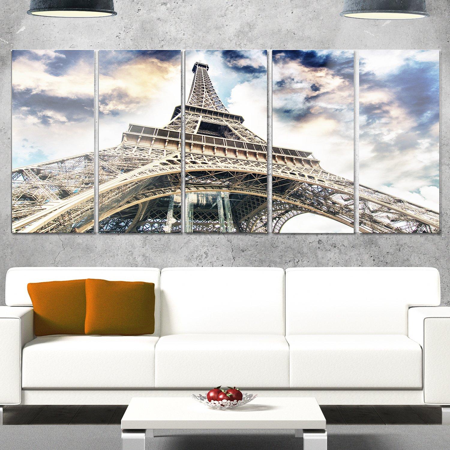 Design Art Designart MT10126-3P The Paris Eiffel Tower View From Ground Cityscape Metal Wall Art (3 Piece), Blue, 36x28\"