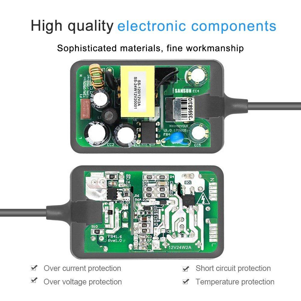 SANSUN 12V 2A Power Supply, AC 120V to DC12V 5.5x2.1mm Jack Converter, 12 Volt LED Driver 24W Adapter Transformer for Strip Lights, Surveillance Cameras, External HDD, Monitor, CCTV (Pack of 5)