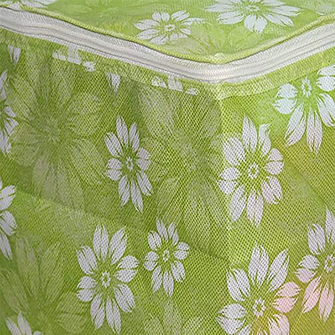 AARON INC AARON INC Non-Woven Fabric Saree Cover/Clothes Storage Bag/Wardrobe Organizer With Transparent Window And Zip for Lehenga, Suit, Dress, & Accessories Flower Print (Green Pack of 2, 45 * 35 * 22 Cm)