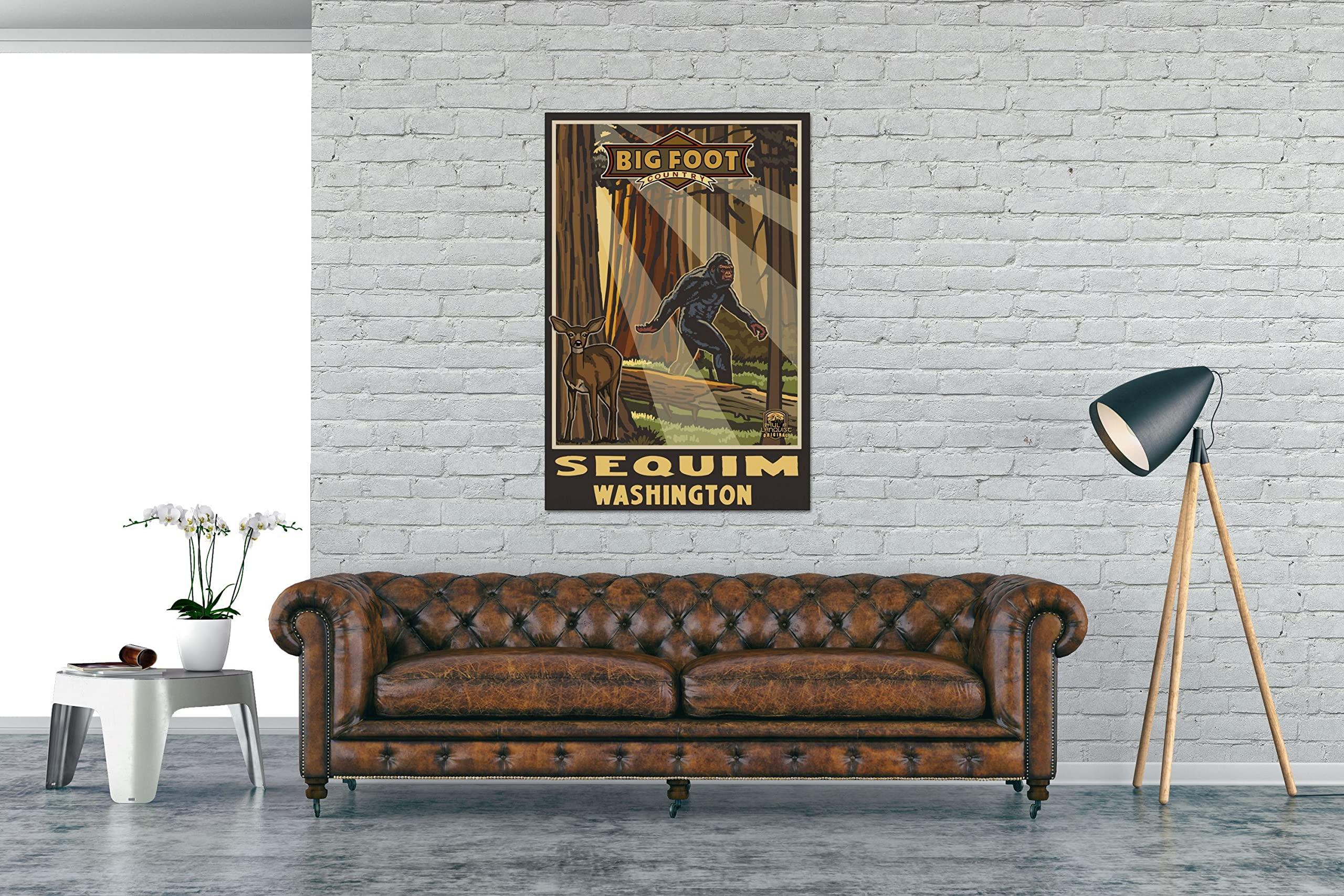 Northwest Art Mall Sequim Washington Bigfoot & Deer Giclee Archival Canvas Print Wall Art Dcor for Home & Office from Illustration by Artist Paul A. Lanquist 30\" x 45\"