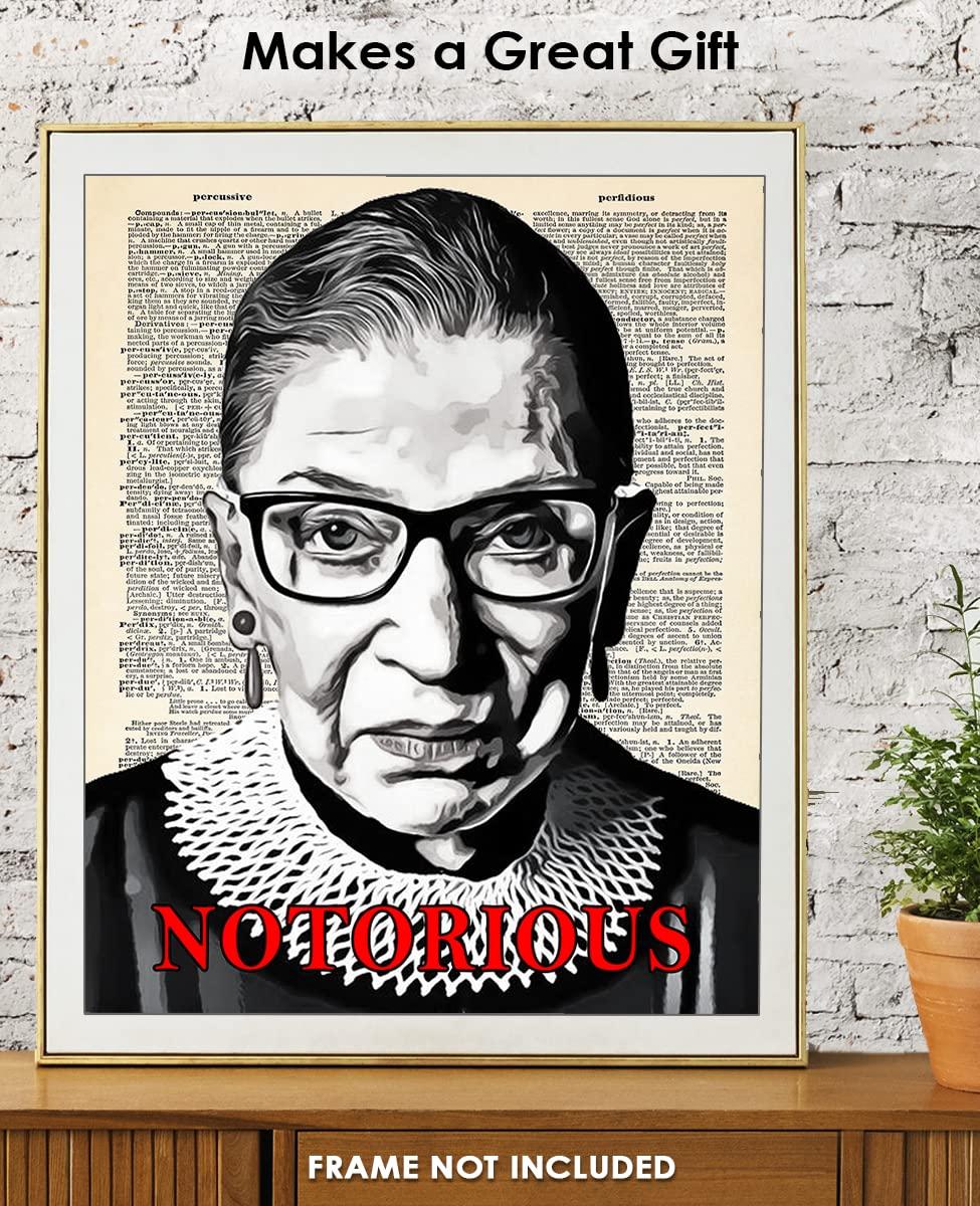 Buzz Unplugged Inspirational Ruth Bader Ginsburg Wall Art: "Notorious" 11x14 Dictionary, RBG Poster, RBG Wall Art & Motivational Wall Art, Positive Affirmations Wall Decor for Bedroom & Office Decor for Men & Women