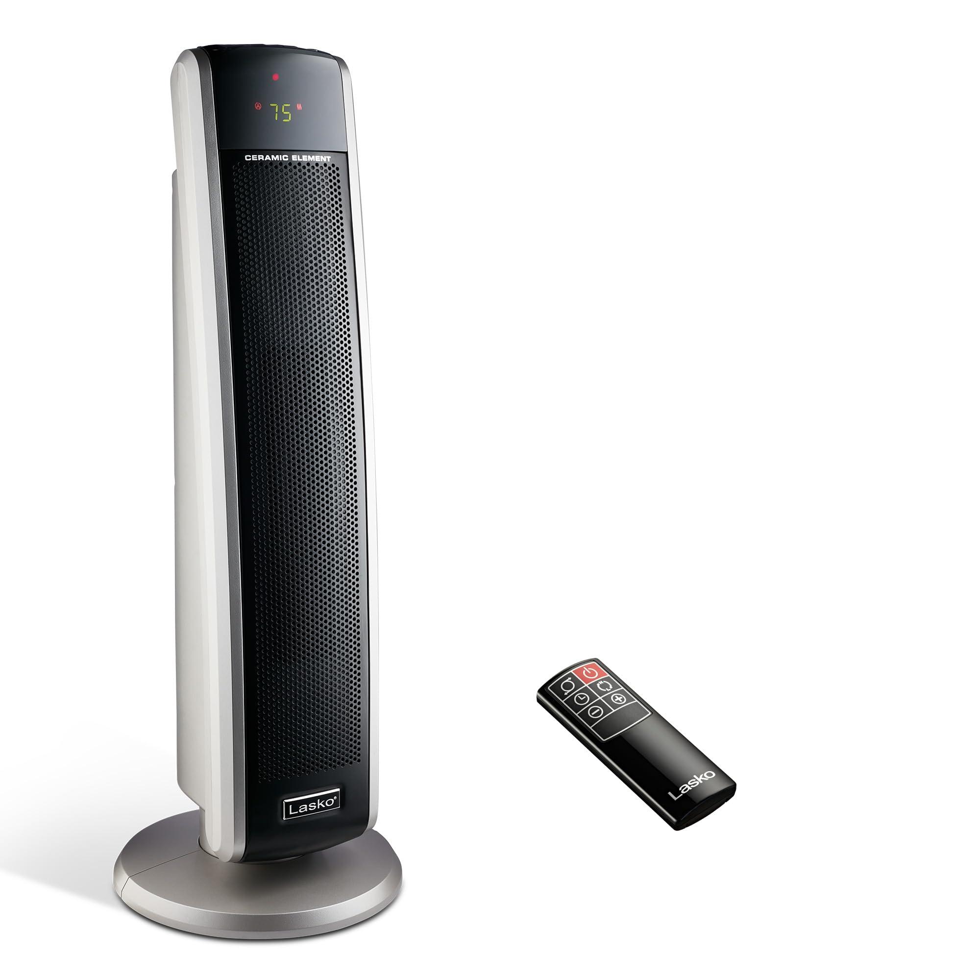 Lasko Lasko Oscillating Digital Ceramic Tower Heater for Large Rooms, with Adjustable Thermostat, Timer and Remote Control, 29 Inches, 1500W, Black, 5586