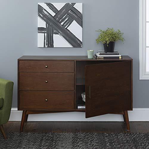 Walker Edison Walker Edison Mid Century Modern Wood TV Stand for TV's up to 56" Storage Flat Screen Universal TV Console Living Room Shelves Entertainment Center, 52 Inch, Walnut