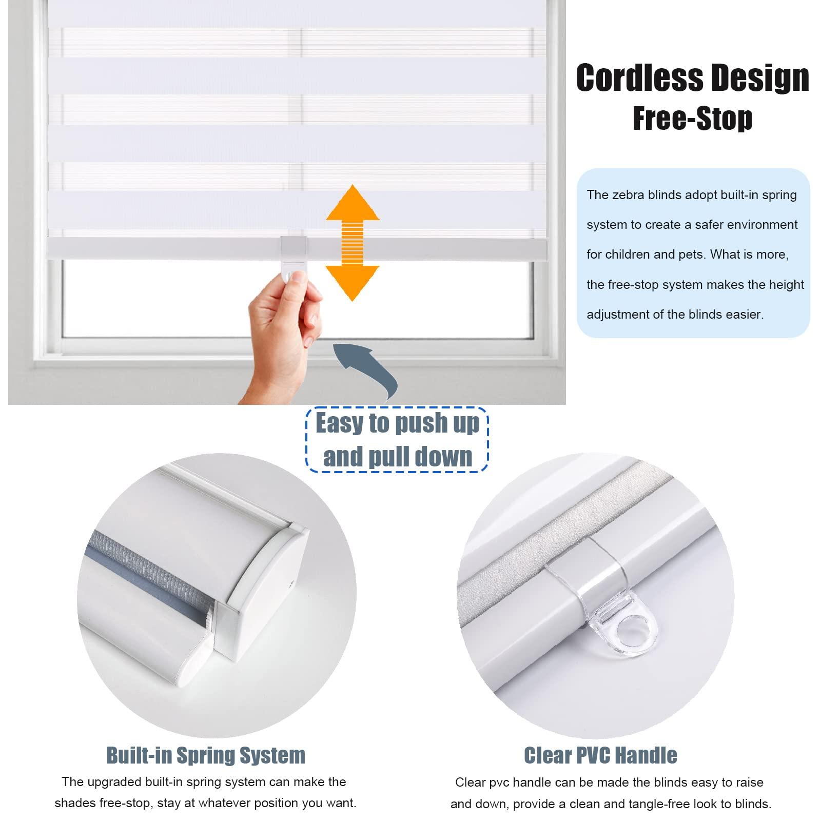 getopblinds Cordless Zebra Roller Blinds, Custom Size Dual Layer Sheer Pricacy Light Control Day and Night Roller Shades, Window Blinds and Shades for Room Darkening, Easy to Install,White, 30 1/2" W x 60" H