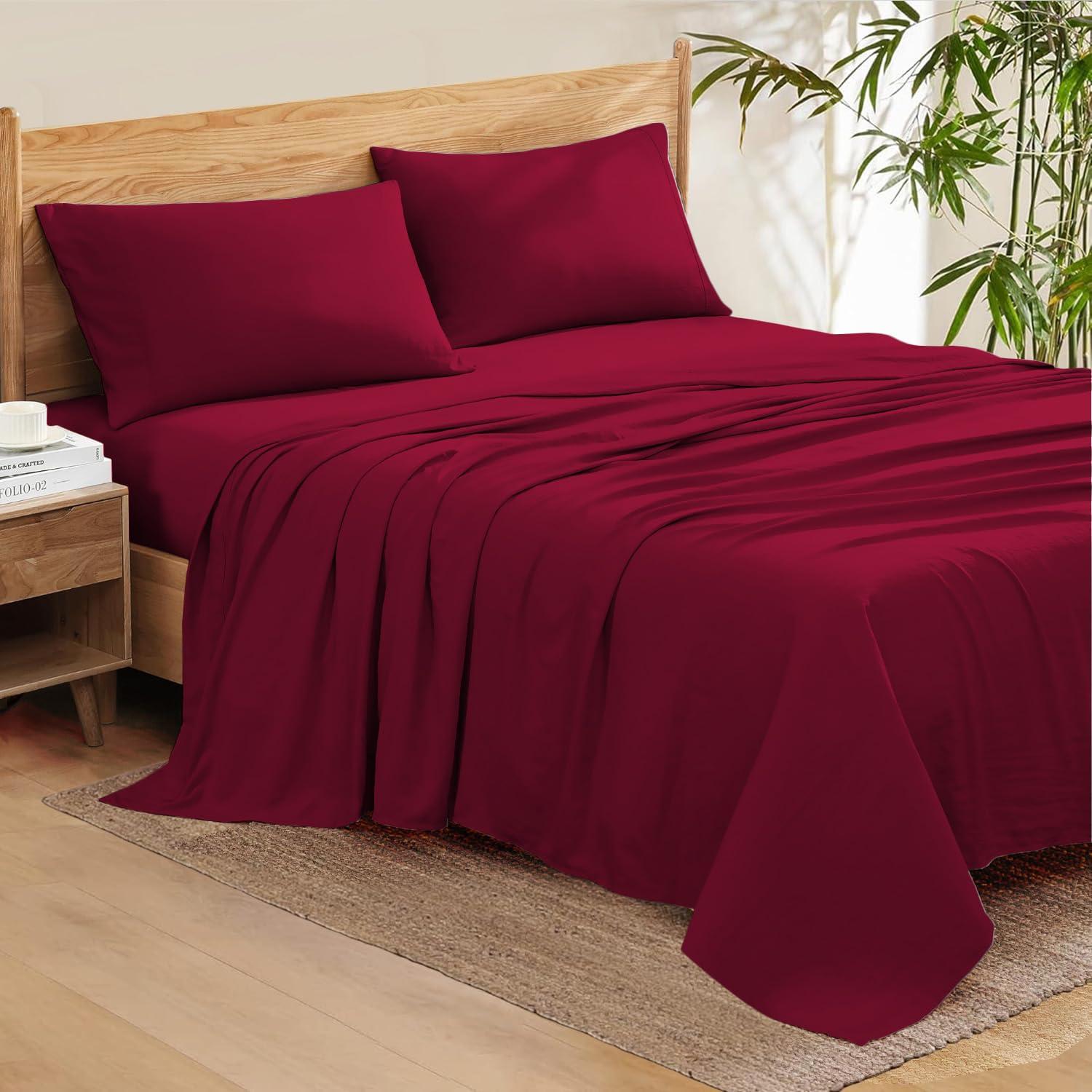 Sophia Cotton Club Cal-King Size Sheets Luxury Soft 1200-TC Heavy Egyptian Cotton - Sheet Set for Cal-King Size (72x84) Mattress Fits 24-26 Inches Fully Elastic Deep Pocket (Solid, Burgundy)