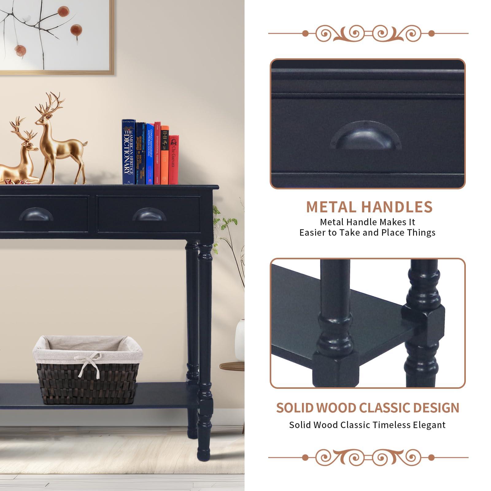 Urbanest Urbanest Modern Burlington Console Table with 3 Drawers (Solid Wood, Black)