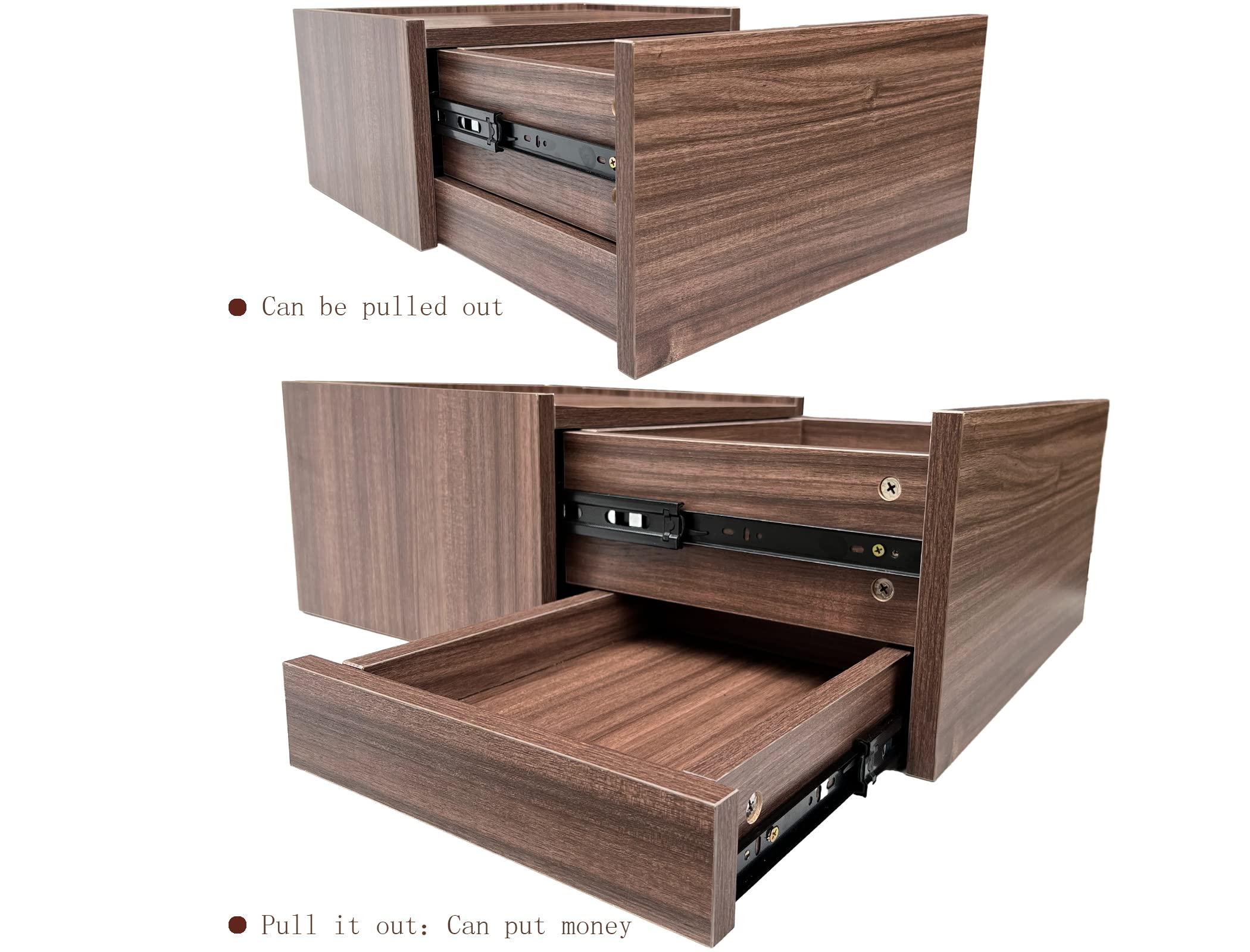 Lizipai Lizipai Floating Nightstand Wall Mounted, Romantic and Stylish Hidden Design Storage,Night Stand with Double Drawer, Hanging Bedside Table (Brown,18 X13X9)