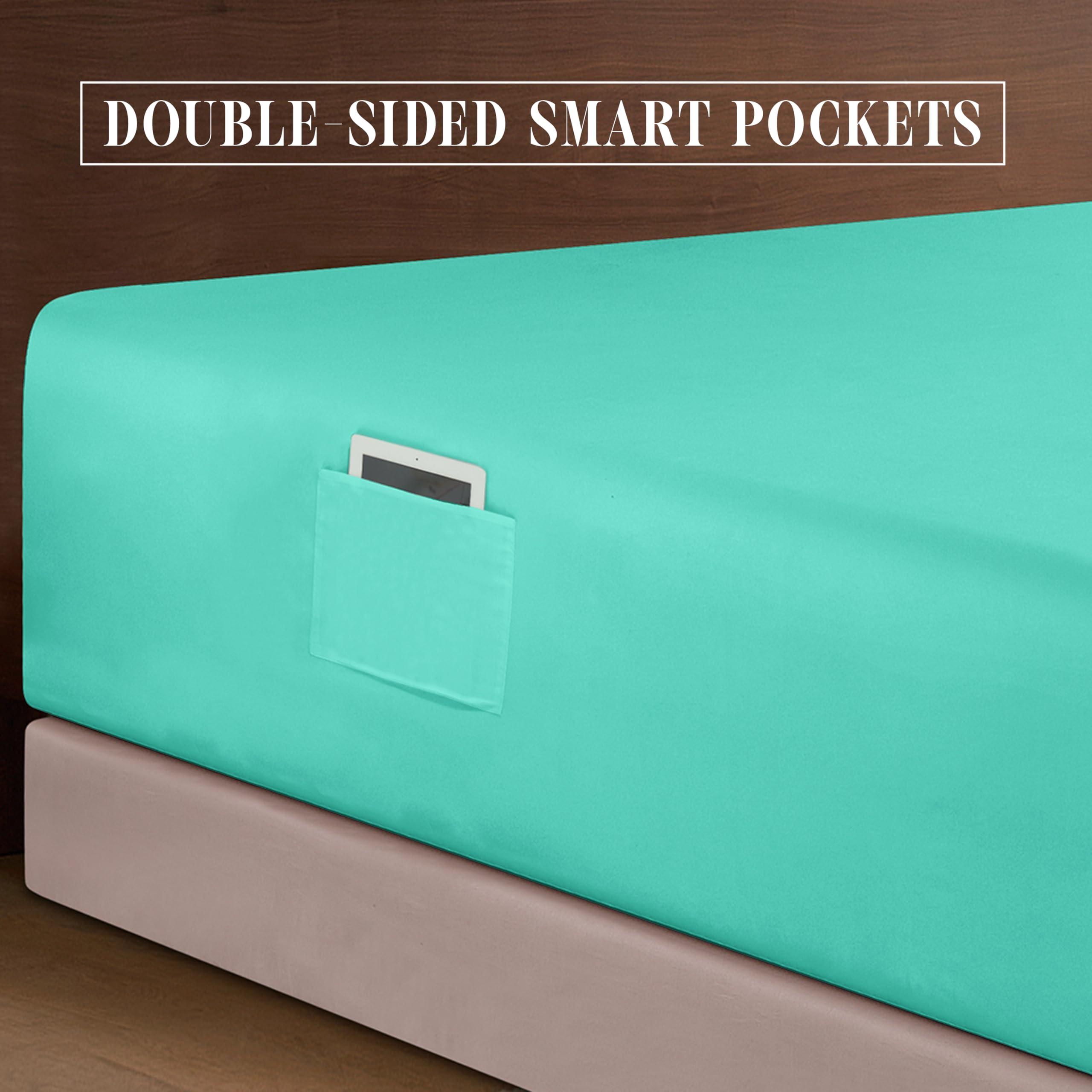 Elegant Comfort Elegant Comfort 1500 Premium Quality 6-Piece Bed Sheet Set - 18-24 Inch Extra Deep Pocket, Smart Storage Pockets, Wrinkle Free Ultra Soft 6PC Extra Deep Pocket Sheets, Full, Paradise Teal