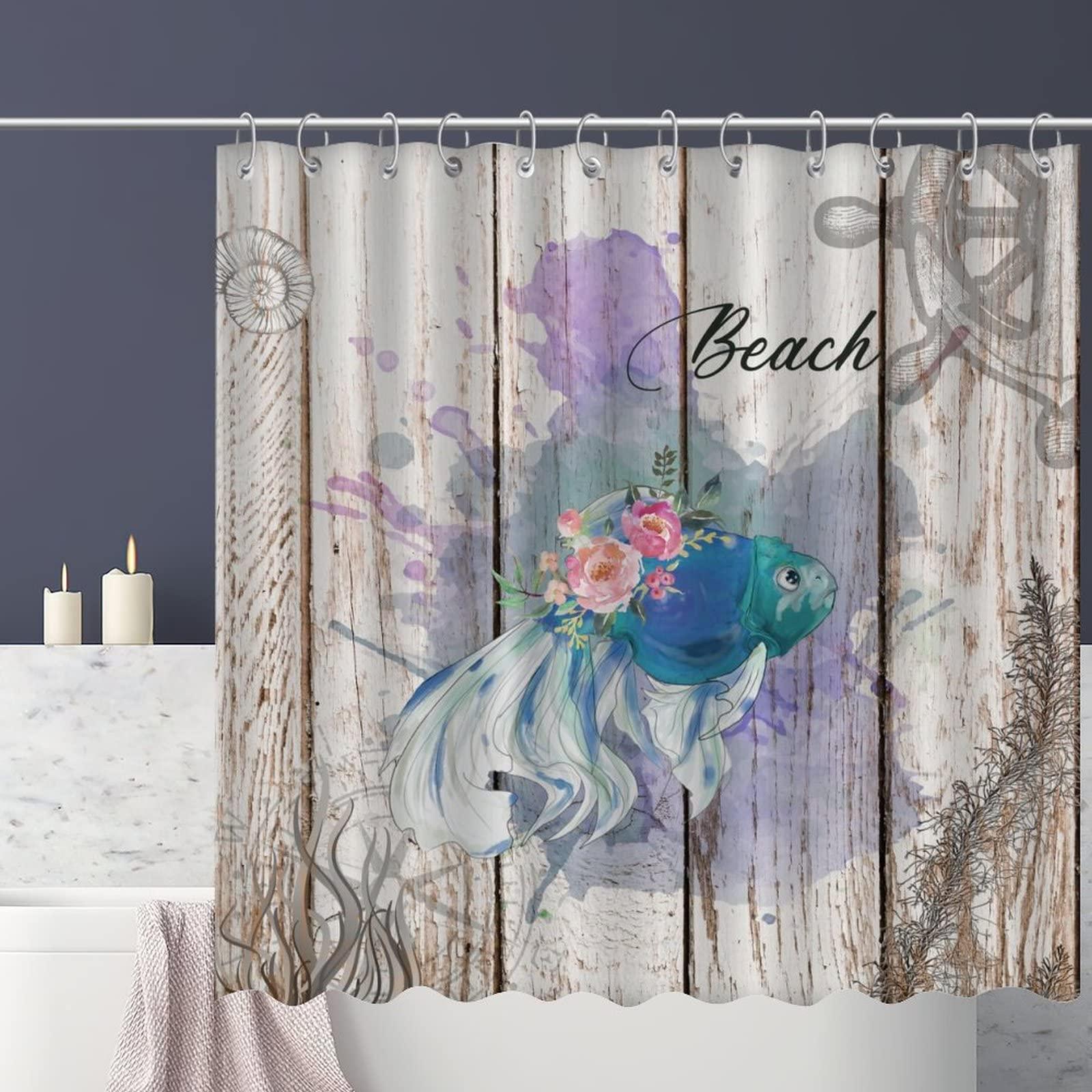 COVOME Modern Nautical Beach Ocean Theme Underwater Fish Shower Curtain Polyester Fabric Bathroom Shower Curtain for Bathroom Sea Animal Turtle Octopus Crab Bathroom Curtain Machine Washable 72x72 Inch