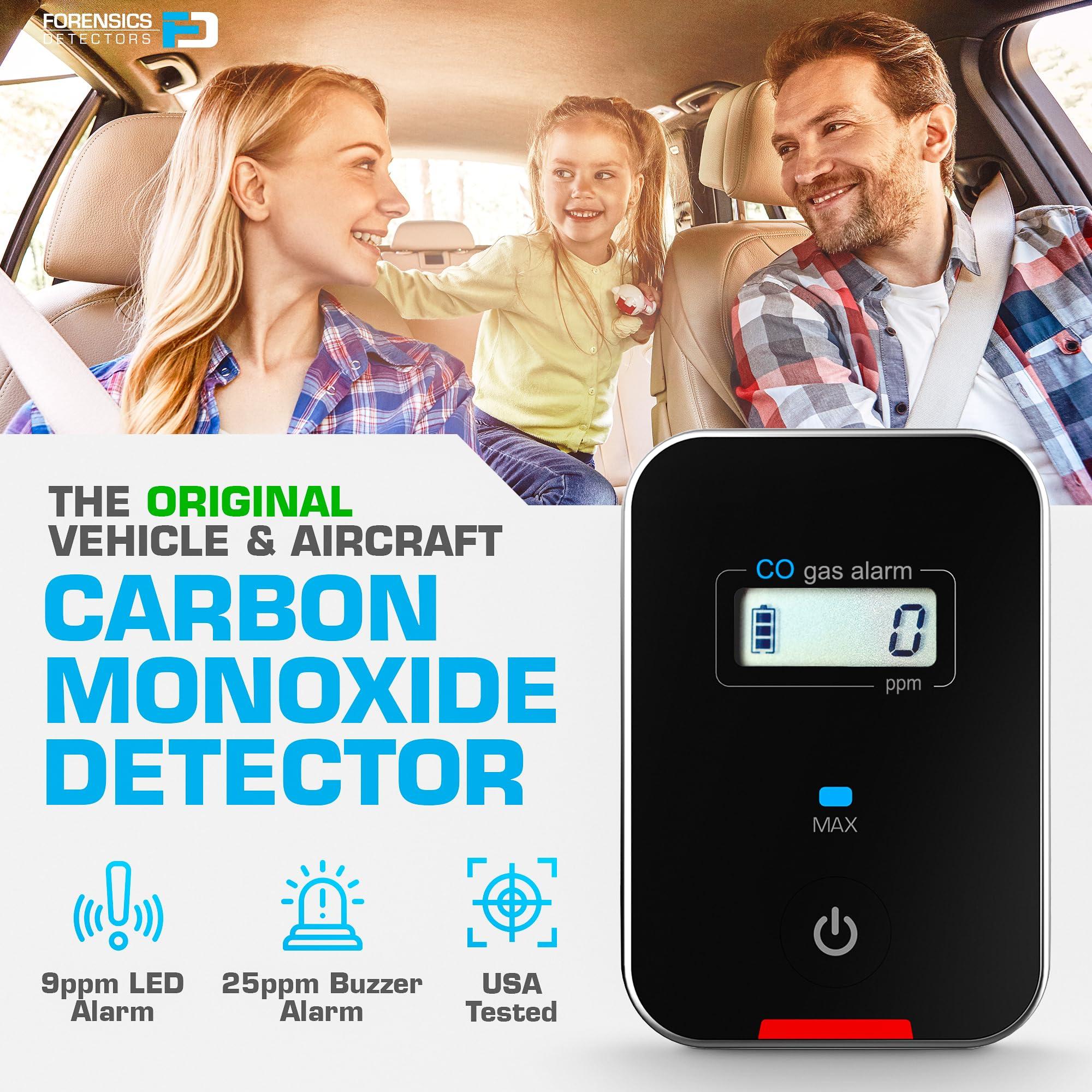 FORENSICS DETECTORS FD Car, Vehicle, Aircraft Carbon Monoxide CO Detector | Fast Low-Level 9ppm Alarm | Vehicles, Police, Pilots, Travel, Bus, Trucks | Metal Body, Small 2oz |