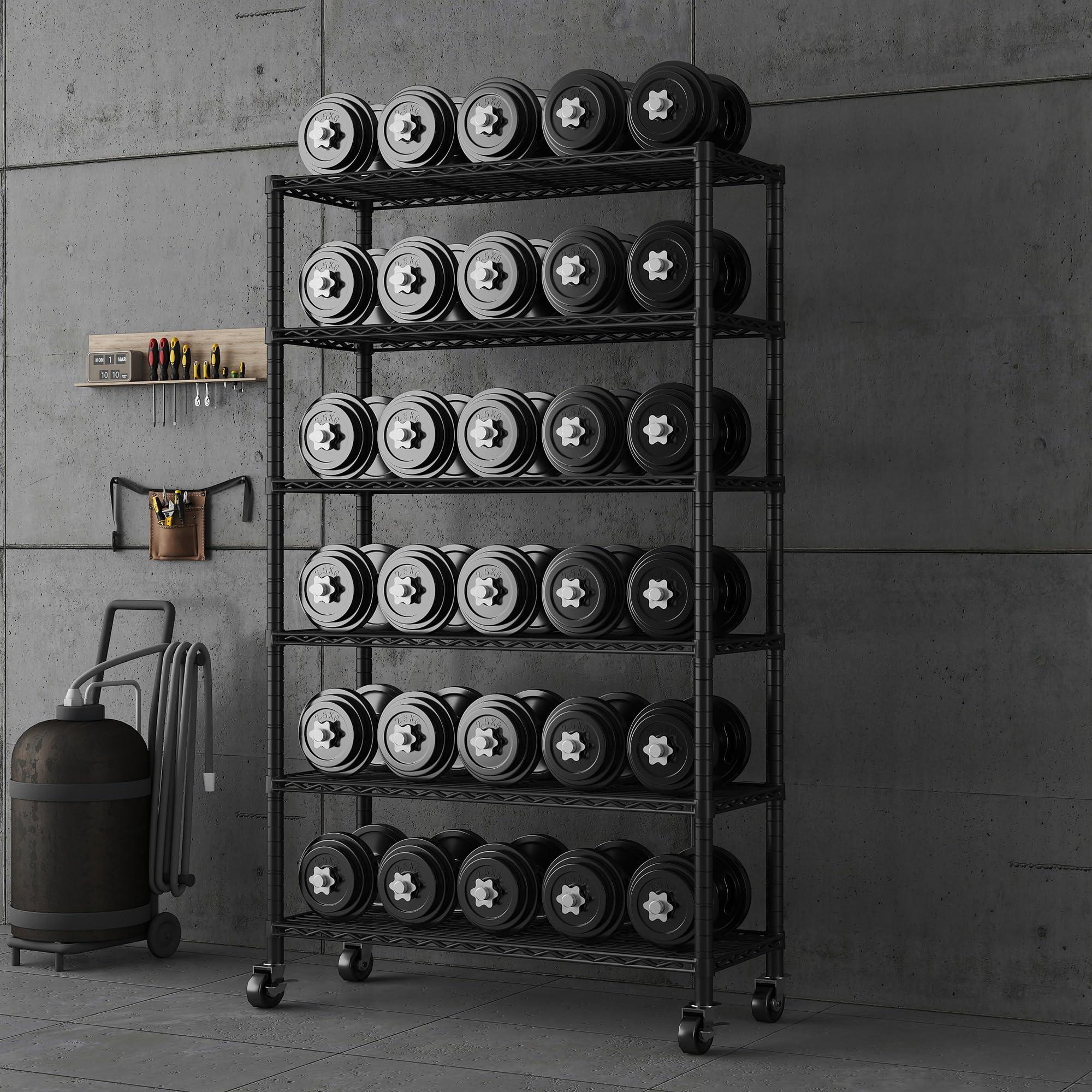 EZPEAKS EZPEAKS 6-Tier NSF Certified Storage Shelves, 18" D X 48" W X 72" H Heavy Duty Steel Wire Shelving Unit with Wheels and Adjustable Feet, Used as Pantry Shelf, Garage or Bakers Rack Kitchen Shelving