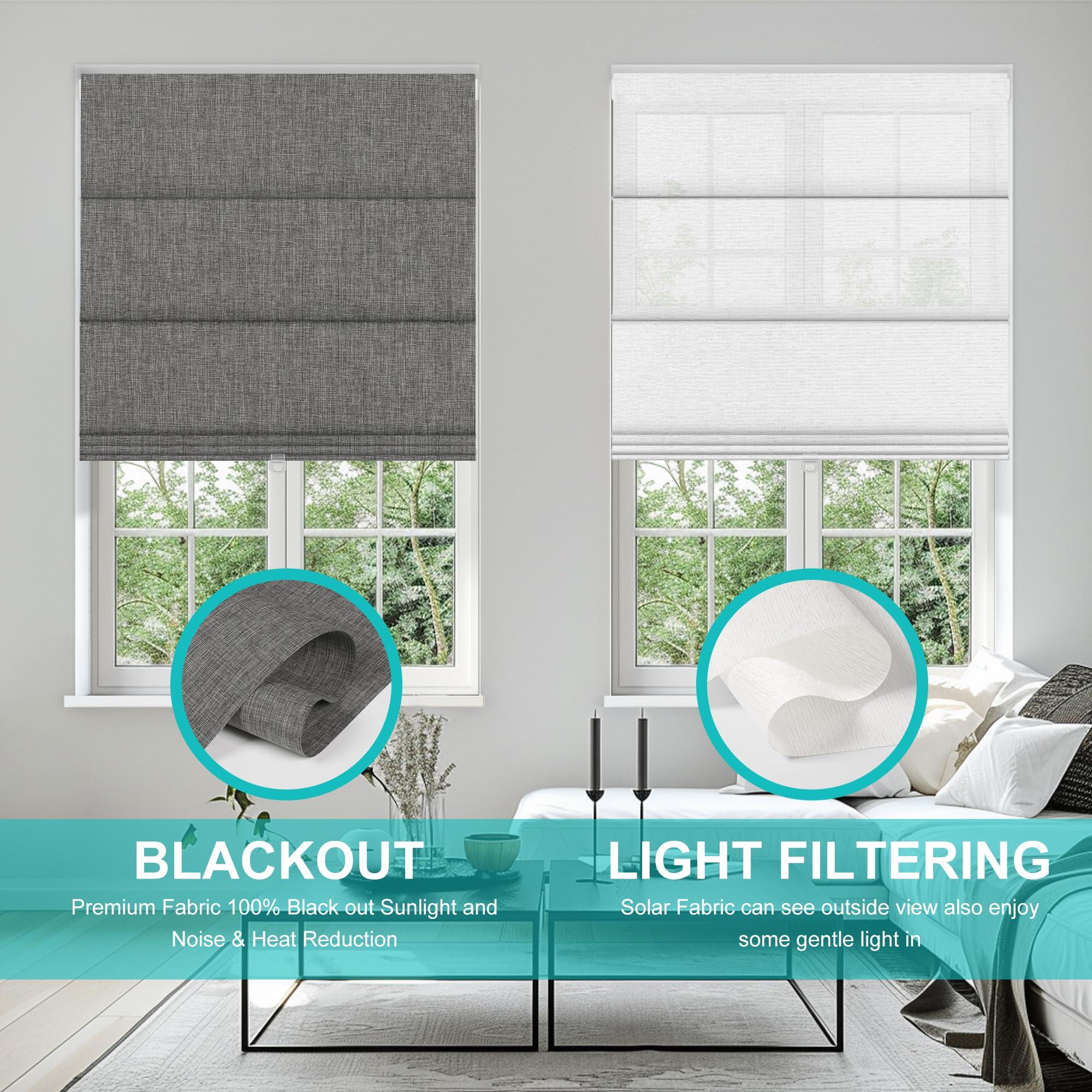 BERISSA BERISSA No Drill Cordless Roman Shades for Window, Blackout Roman Blinds Room Darkening Roll up Blinds Easy Install Linen Roman Window Shades for Inside Mount,28" W x 66" H,Linen Dark Gray