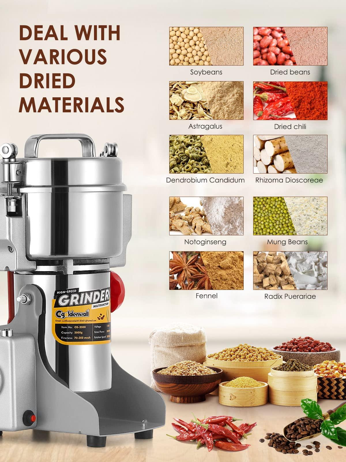 CGOLDENWALL CGOLDENWALL 300g Electric Grain Grinder Mill Safety Upgraded 1500W High-speed Spice Herb Grinder Commercial Superfine Grinding Machine Dry Cereals Pulverizer CE 110V (300g Swing Type)