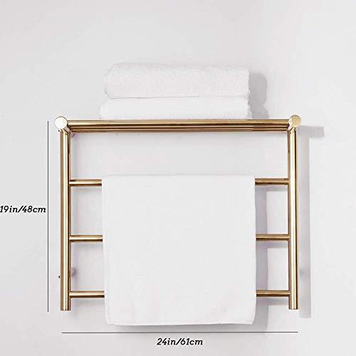 HAPPLiGNLY HAPPLiGNLY Towel Warmer, Stainless Steel Heated Towel Rail Radiator Wall-Mounted Electric Towel Rack with Shelf, for Bathroom, Gold, 3 Bars,Hardwire (HardWire)