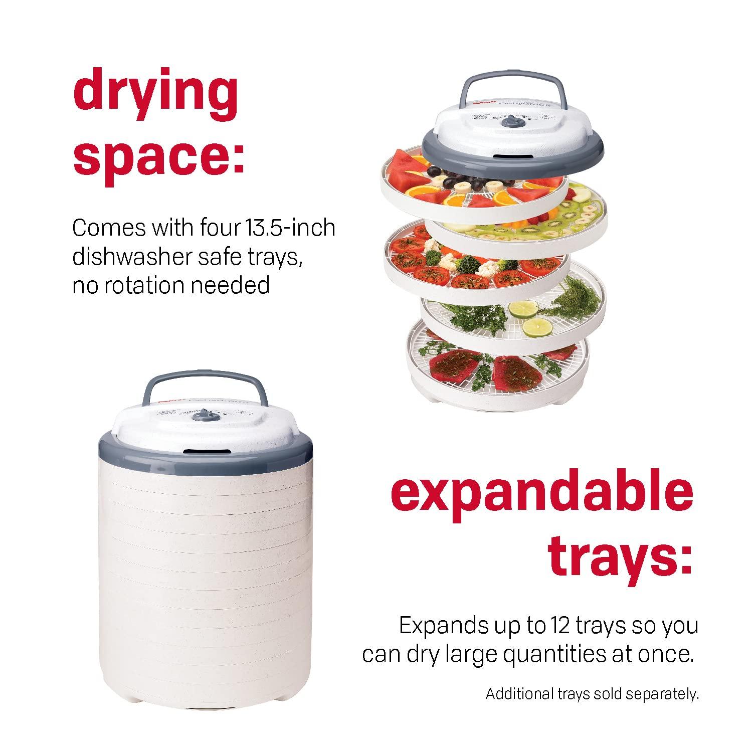 Nesco NESCO FD-75A Snackmaster Pro Food Dehydrator, For Snacks, Fruit, Beef Jerky, Gray & LM-2-6 Round Plastic Mesh 13 1/2" Clean-A-Screens, for Dehydrators, 2 Pack