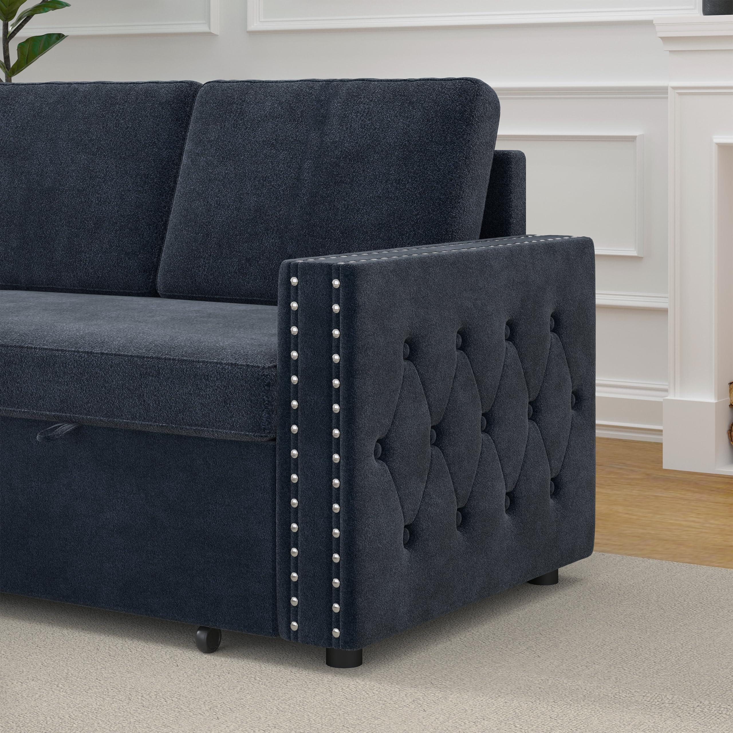 PONLEE L Shaped Convertible Sectional Couch with Pull Out Bed and Storage , 3 Seater Corner Sleeper Sofa with Reversible Chaise and Copper Nailhead for Living Room, Apartment, Bedroom, Office Chenille Fabric