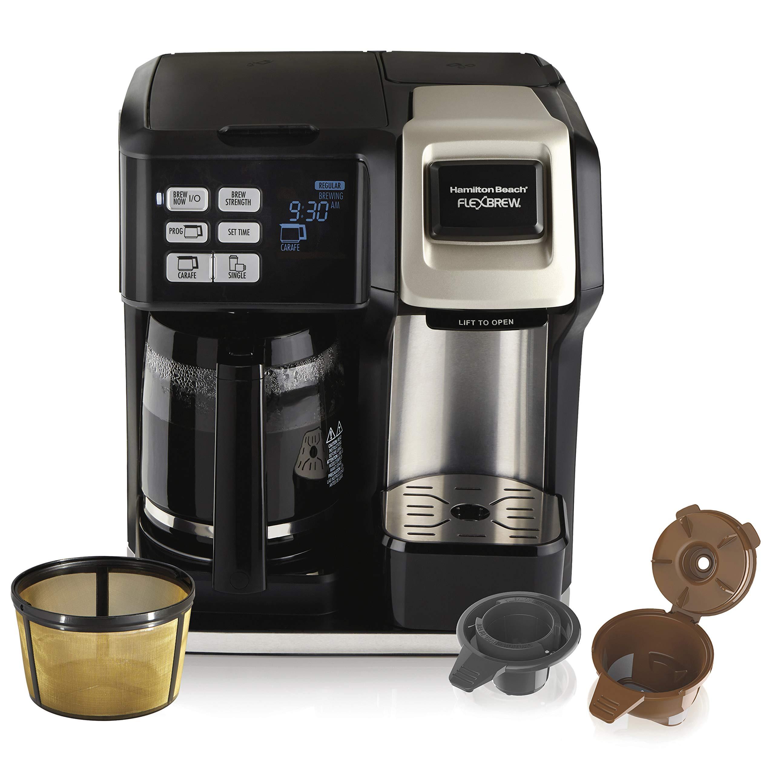 Hamilton Beach Hamilton Beach FlexBrew Trio 2-Way Coffee Maker, Compatible with K-Cup Pods or Grounds, Combo, Single Serve & Full 12c Pot, Permanent Gold-Tone Filter, Black & Silver