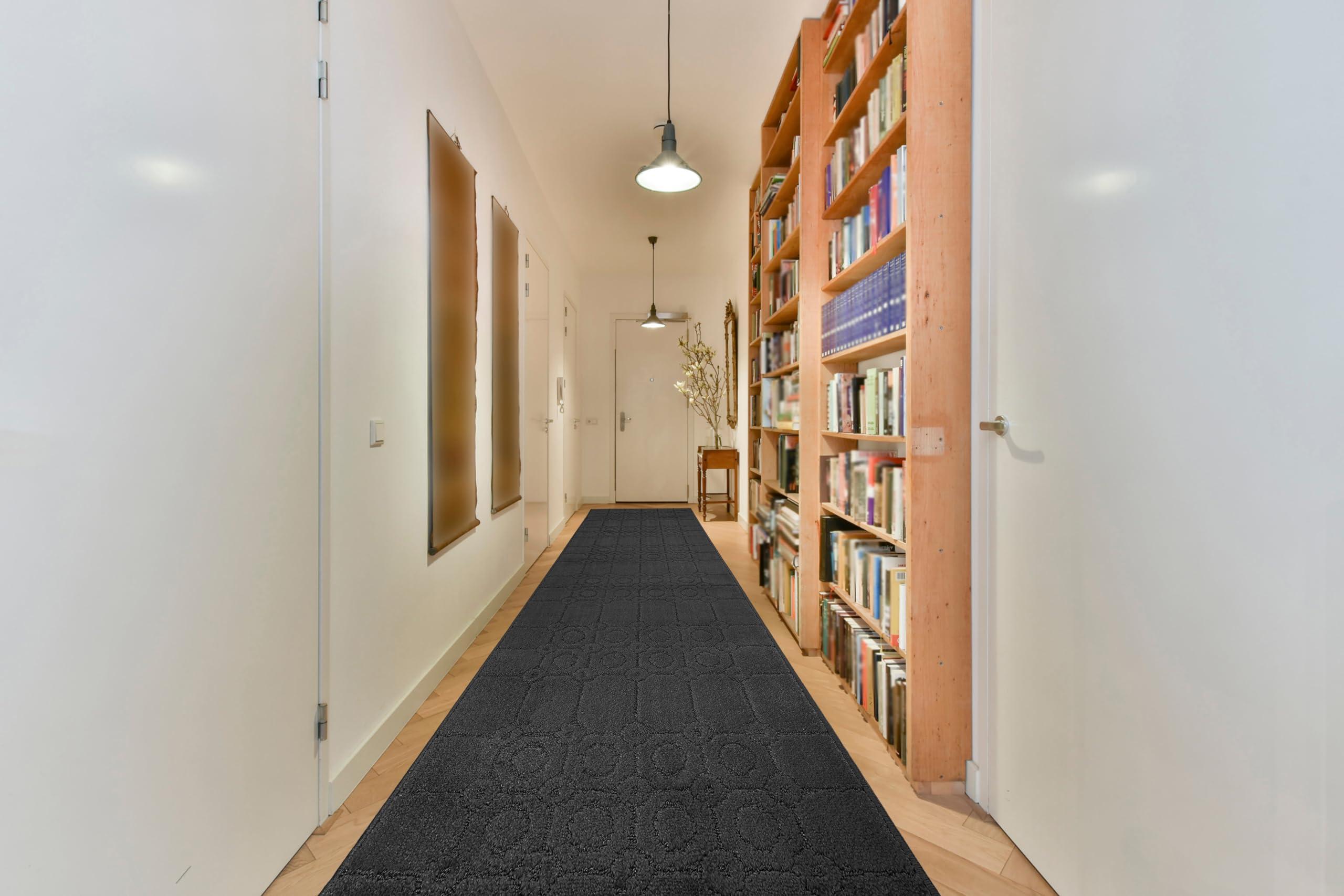 REMNAZ HOME DECOR Custom Length Special Size Non-Slip Carpet Runner Rug for Long Narrow Hallways, Prevent Slippery Cold Floors, Art Anthracite Grey, 25 \'\' X 7 \'