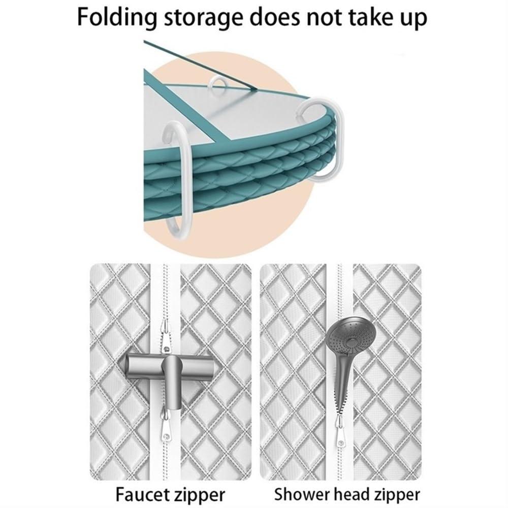 SOYDAN Round Hanging Shower Curtain, Polyester Folding Shower Curtain with Zipper, Heat Insulation Portable Shower Curtain, Round Fabric Shower Curtain for Bathroom(Green,Large)