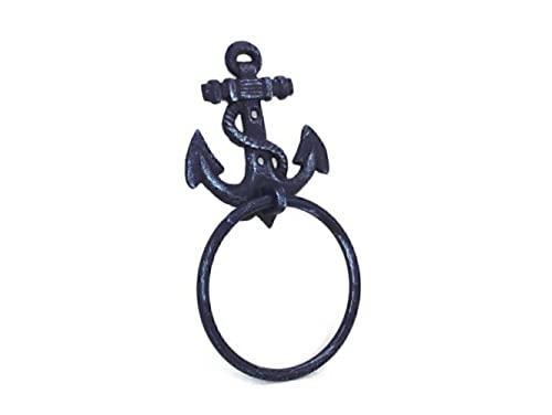 Handcrafted Nautical Decor Handcrafted Nautical Decor Rustic Dark Blue Cast Iron Anchor Towel Holder 8.5" - Cast Iron Decoration - an