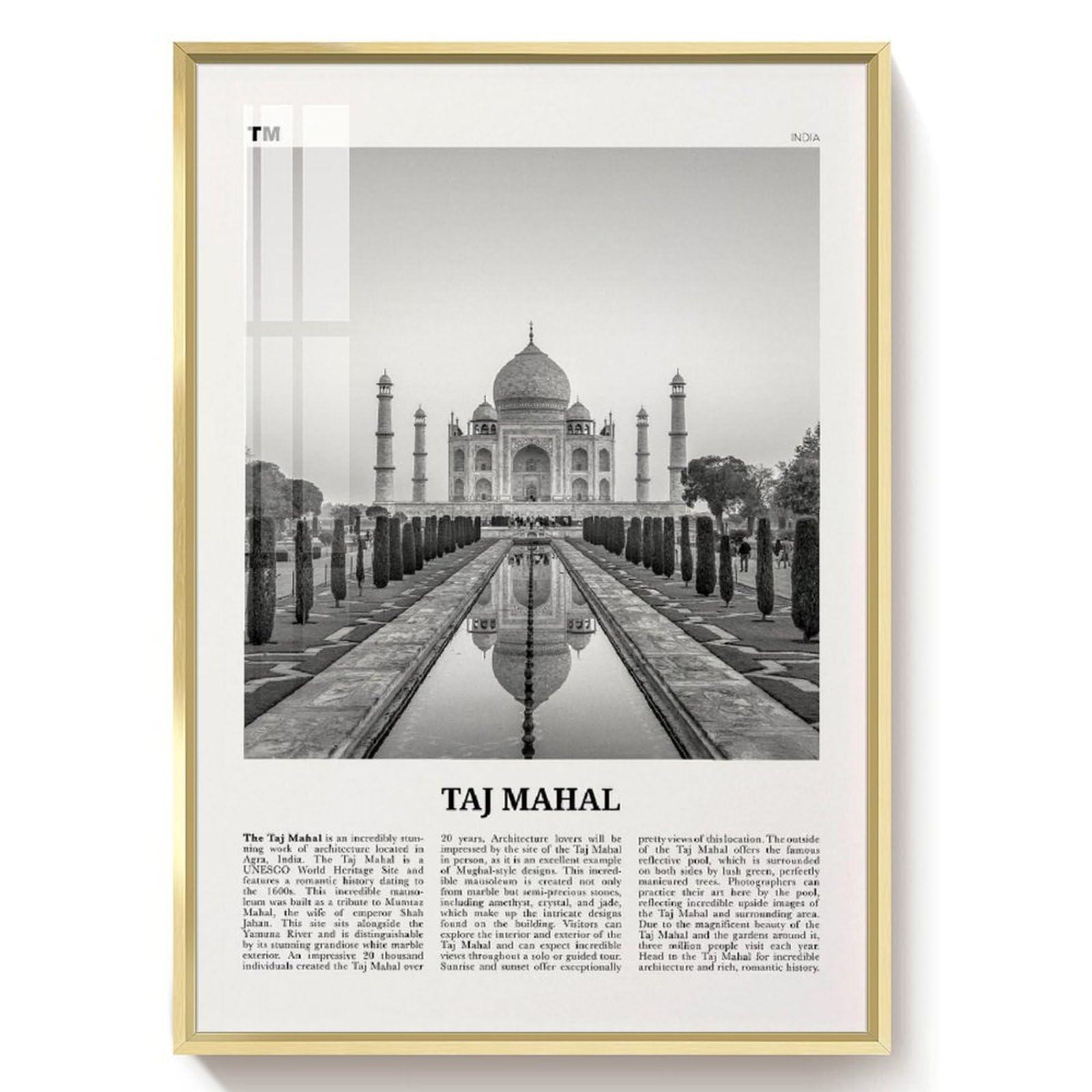 YXHYYDP Taj Mahal Print Black And White, Taj Mahal Wall Art, Taj Mahal Poster, Taj Mahal Photo, Taj Mahal Wall Dcor, Taj Mahal Map, India Canvas Art Poster And Wall Art Picture Print Modern Family Bedroom De