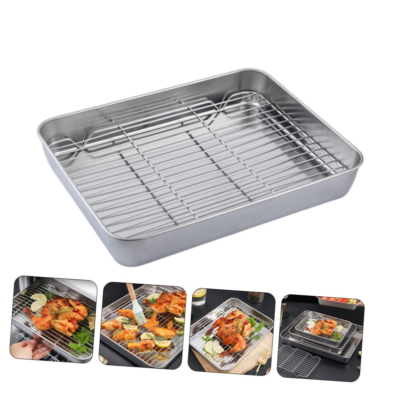 DECHOUS DECHOUS Stainless Steel Deep Broiler Pan for Oven Bread Baking Pan Net Rack Multifunctional Baking Tray Easy Clean Dishwasher Safe