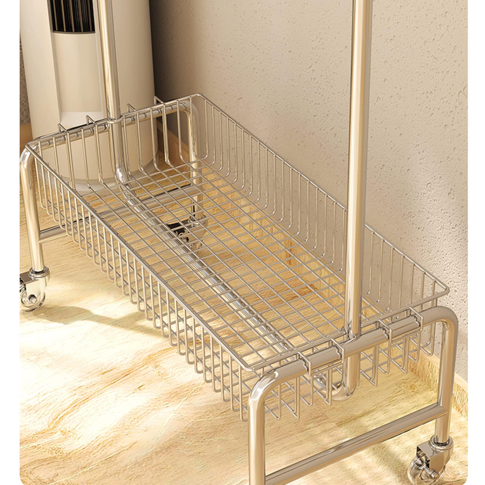 ARALEL Garment Rack Portable Rolling Clothing Racks For Hanging Clothes On Wheels, Space Saving Clothes Organizers With Storage Basket, Multi-Purpose Metal Display Rack, Bedroom Coat Ra(Size:118X40X168CM )