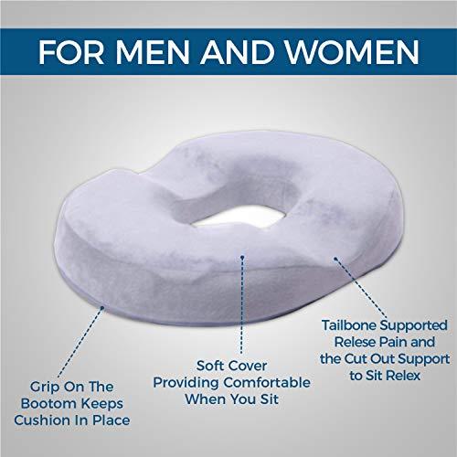 Dr. Flink Donut Pillow Hemorrhoid Seat Cushion - Orthopedic Memory Foam – Contoured Luxury Comfort, Pain Relief and Supports Prostate, Pregnancy, Post Natal Sciatica Coccyx, Surgery & Tailbone Pressure Dr Flink