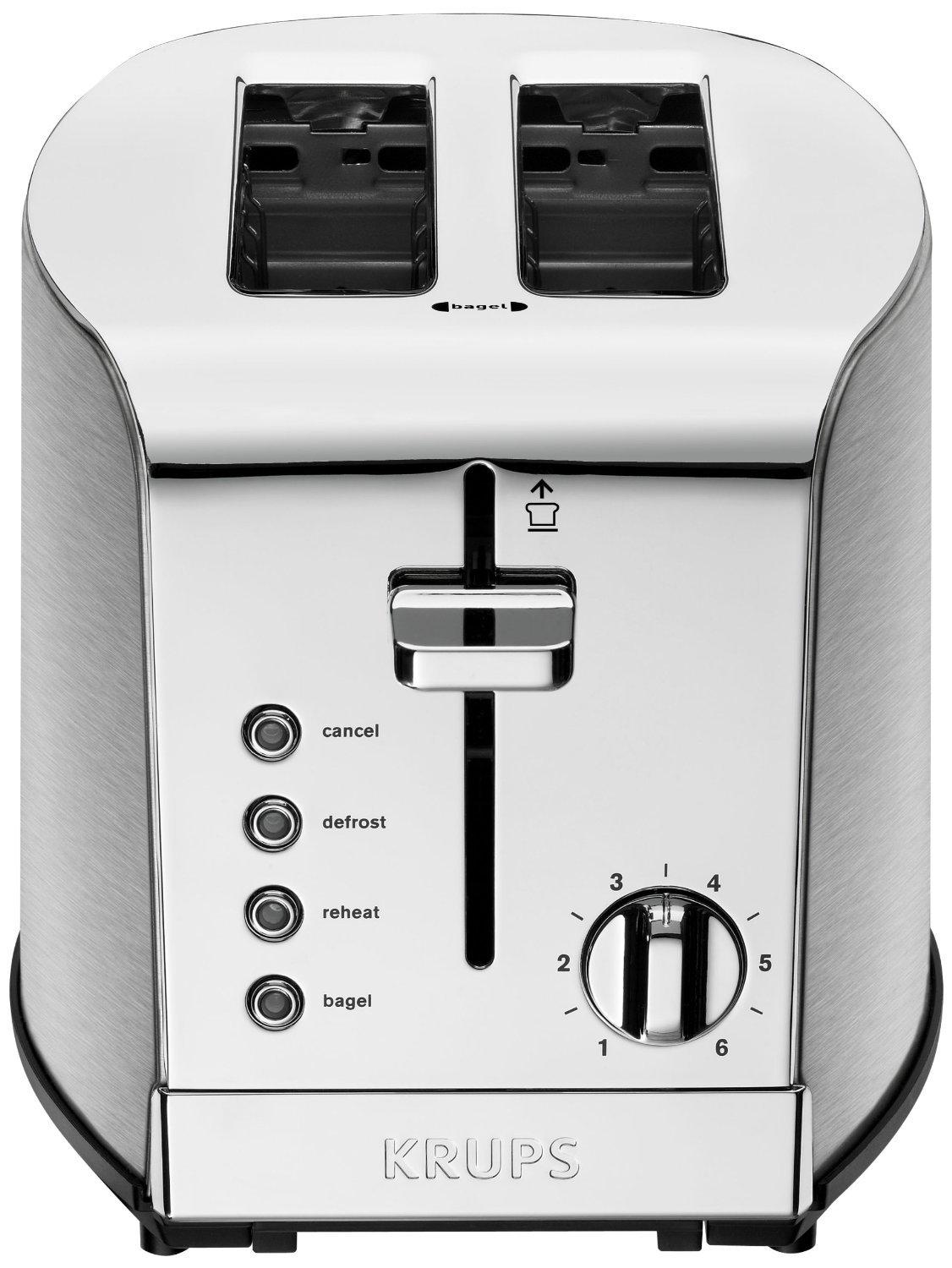 KRUPS KRUPS: 2 Slice Toaster, Stainless Steel Toaster, 5 Functions with Cancel, Toasting, Defrost, Reheat and Bagel, Cord Storage, Silver