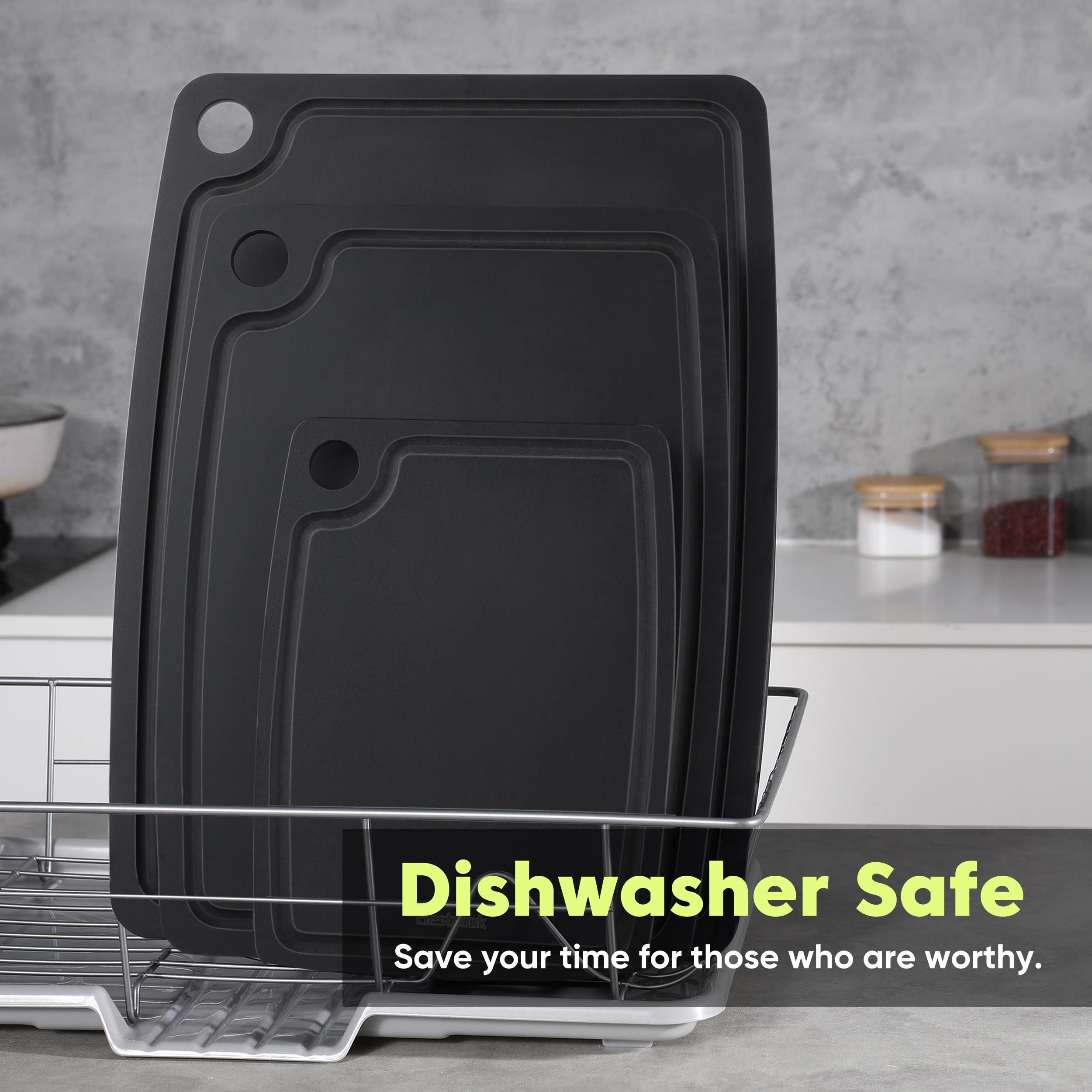 BESTCOOK Wood Fiber Cutting Board for Kitchen - Wood Fiber Composite Cutting Board with Juice Groove and Non-slip Feet, Dishwasher Safe, Knife-Friendly Chopping Board for Meat, Bread, Fruit, 14.6x10.8