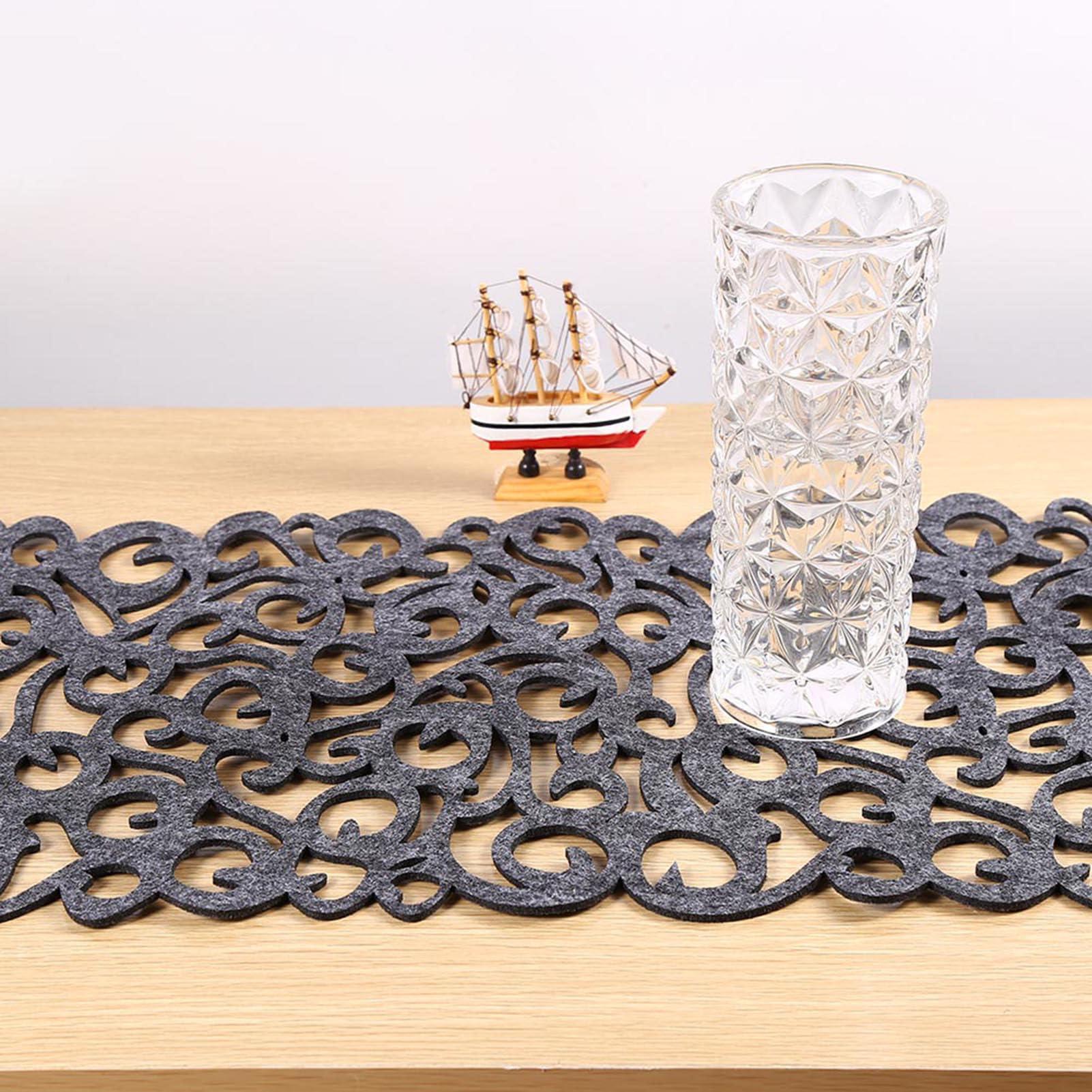 Gsycle Felt Placemats, Rectangle Shape Felt Tablecloth Runner Placemats Table Mats Hallow Table Runner for Household Decorations (Dark Gray)