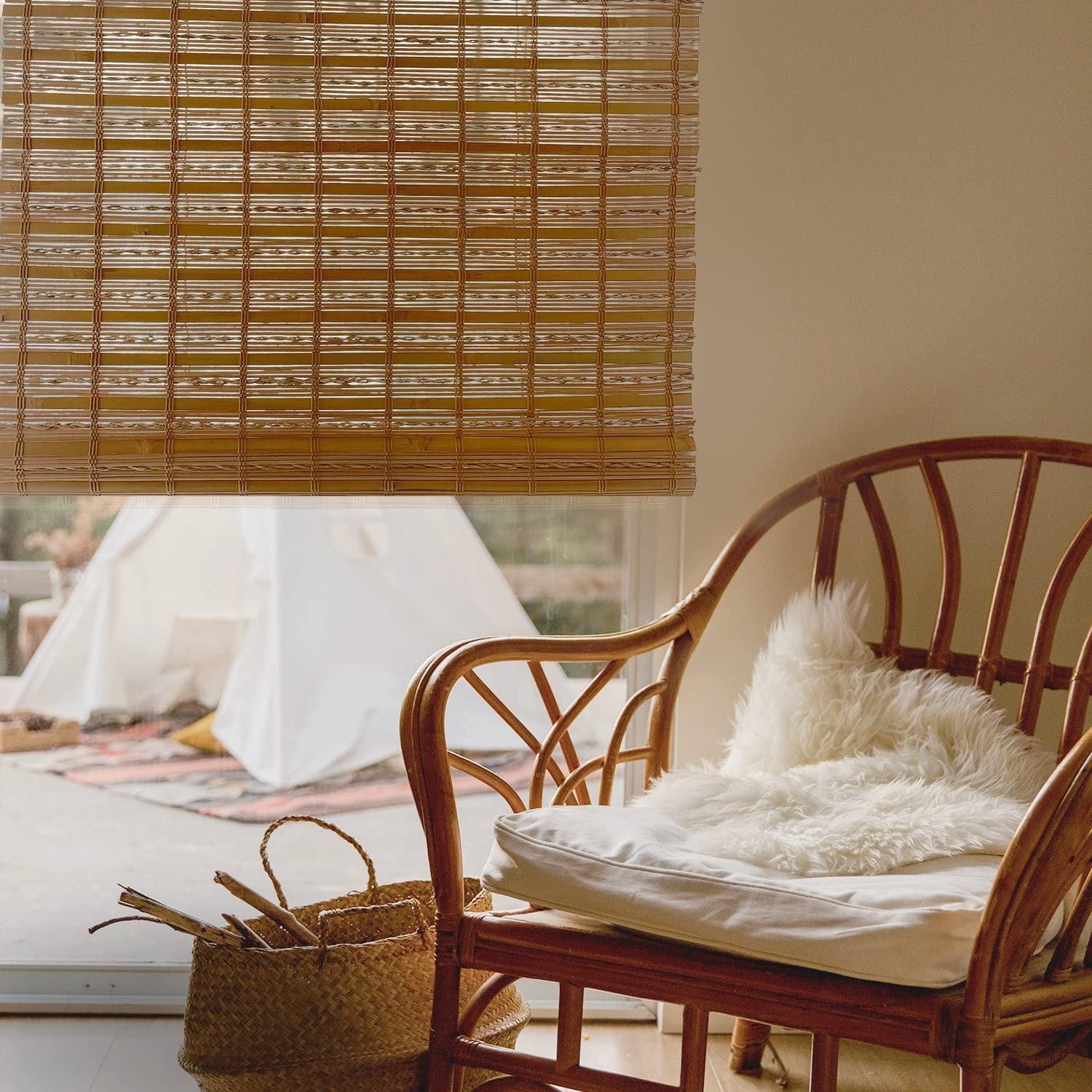 Mood MOOD Custom Bamboo Shades | Twirl | Top Down Bottom Up Cordless | Bamboo Roman Shades for Windows and Doors (Natural Woven) | Maple Twirl (Sheer) | 21.5" W x 60" H