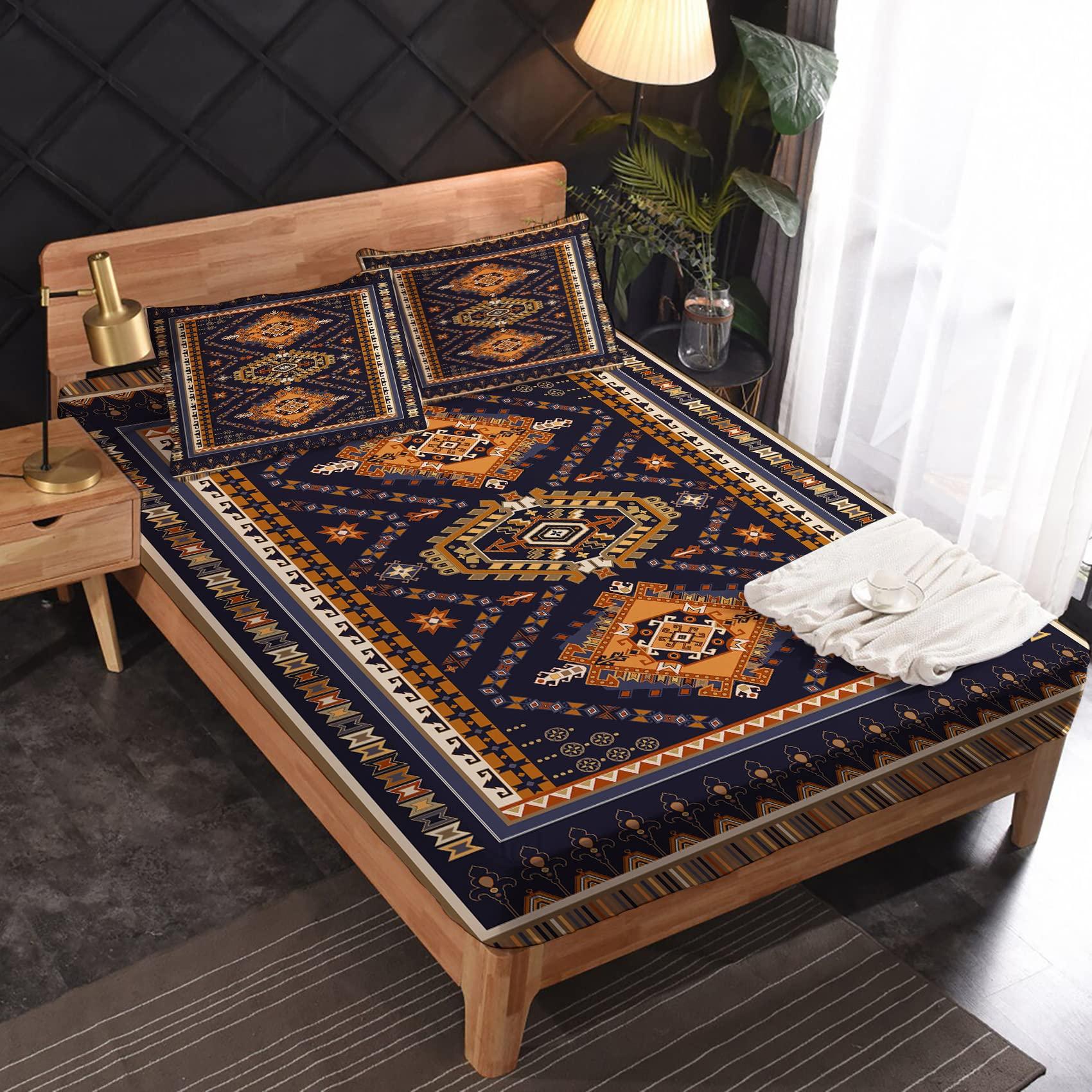 zcsm zcsm Aztec Sheets for Full Size Bed - Southwestern Tribal Bed Sheets, Soft Microfiber & Deep Pocket & Wrinkle Free Patterned Bedding Sheets & Pillowcases, 1 Fitted Sheet, 1 Flat Sheet, 2 Pillow Cases