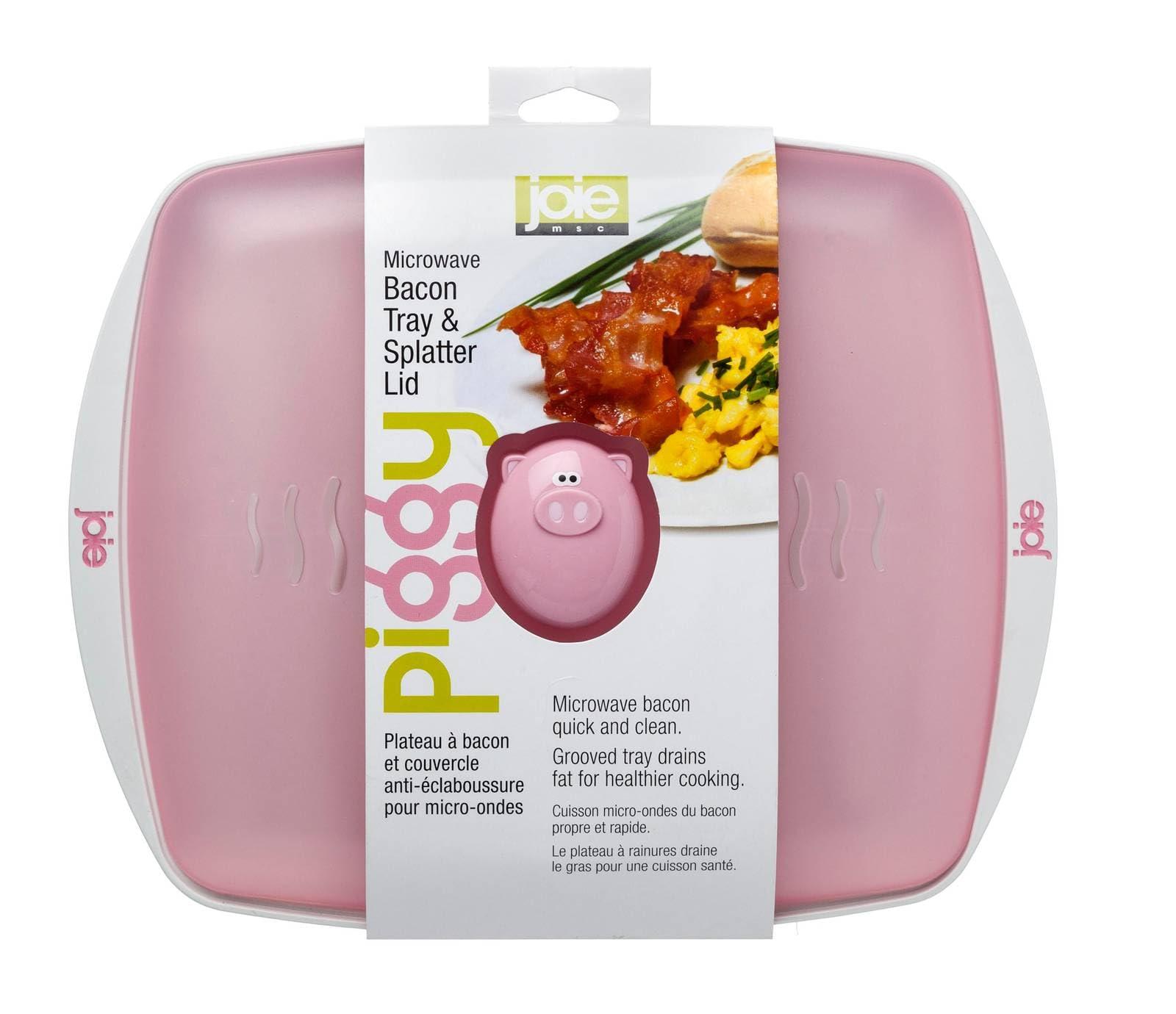 MSC Joie Piggy Microwave Bacon Grooved Cooking Tray with Splatter Lid, Holds 4-5 Strips of Bacon, Easy to Clean, Convenient Kitchen Tool, BPA-Free, Dishwasher Safe