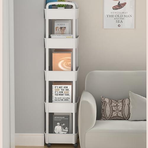 XTRYBHD XTRYBHD Compact Bookcase for Classroom, Library Reading Book Shelf, Storage Shelves with Lockable Wheels, Compact Kitchen Trolley for Narrow Spaces (Size : 5 Layers of Storage)