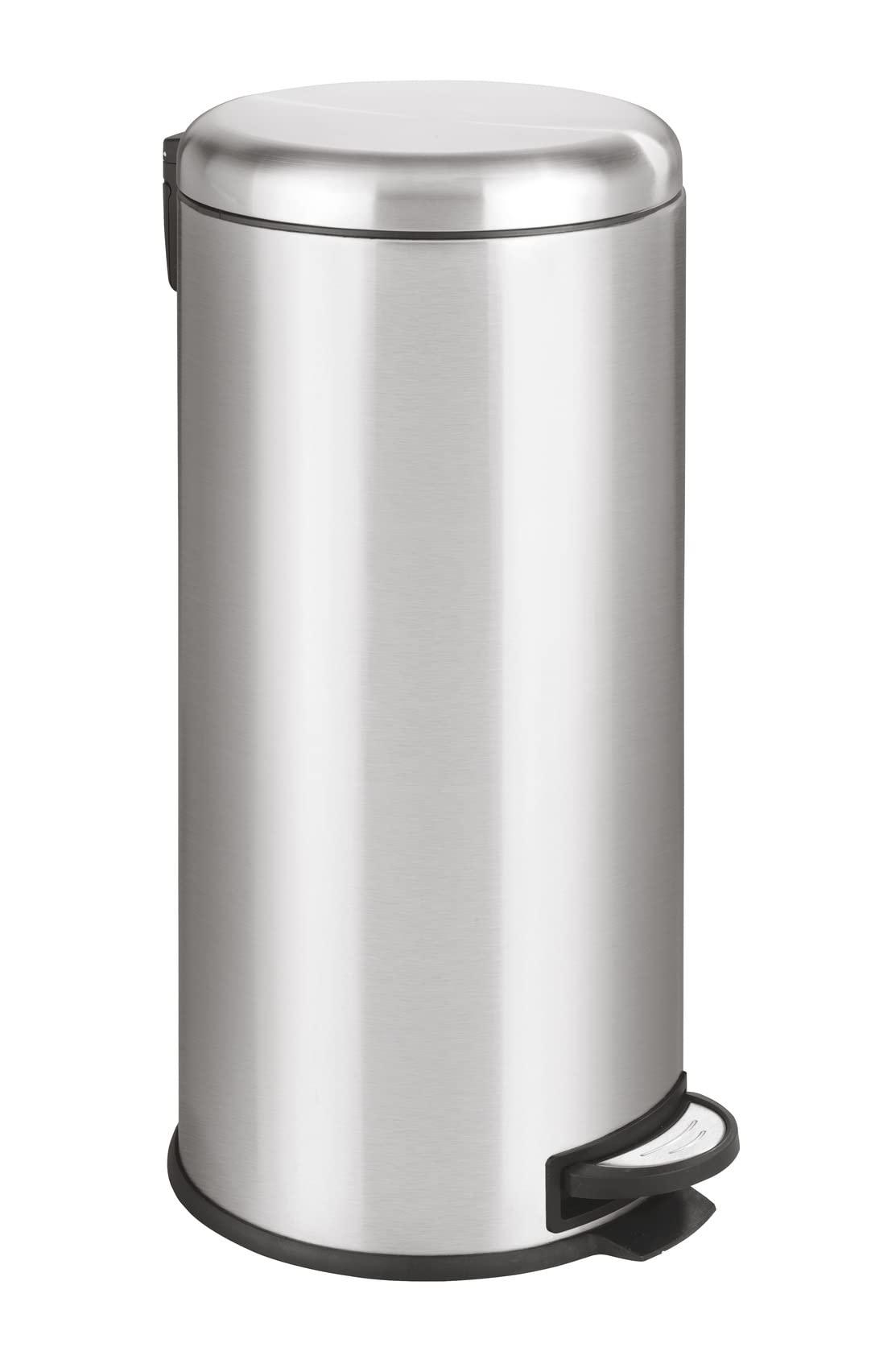 WENKO WENKO, Silver, 9.84 x 14.96 x 12.6 in Trash Can with Lid and Pedal, Garbage Bin for Kitchen, Anti-Fingerprint, Easy Close, Stainless Steel, 7.93 Gal, 12 x 25.2 x 14.76