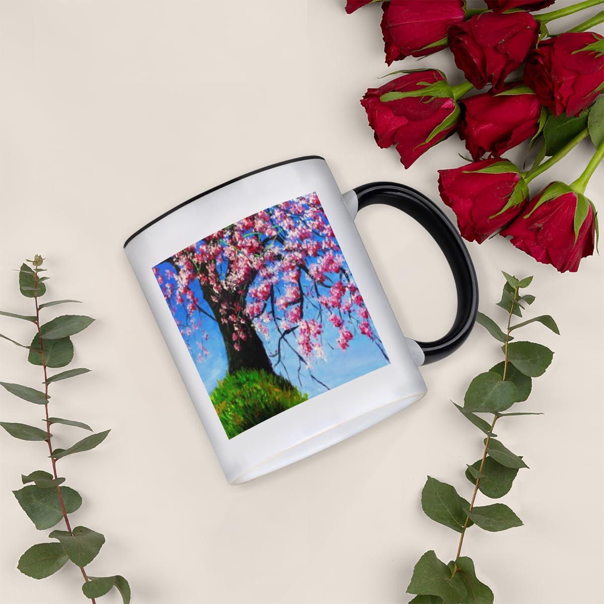 bisibuy Cherry Mugs Unique Ceramic Coffee Mug Blue Sky Tea Cups Big Coffe Mug Women Men Novelty Coffee Mugs for Home and Office